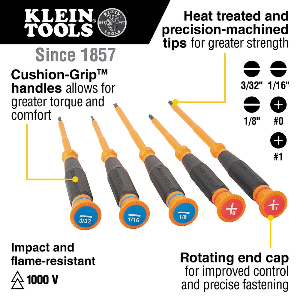 slide 2 of 6, Klein Tools Insulated Precision Screwdriver Set, 5-Piece, 1 ct