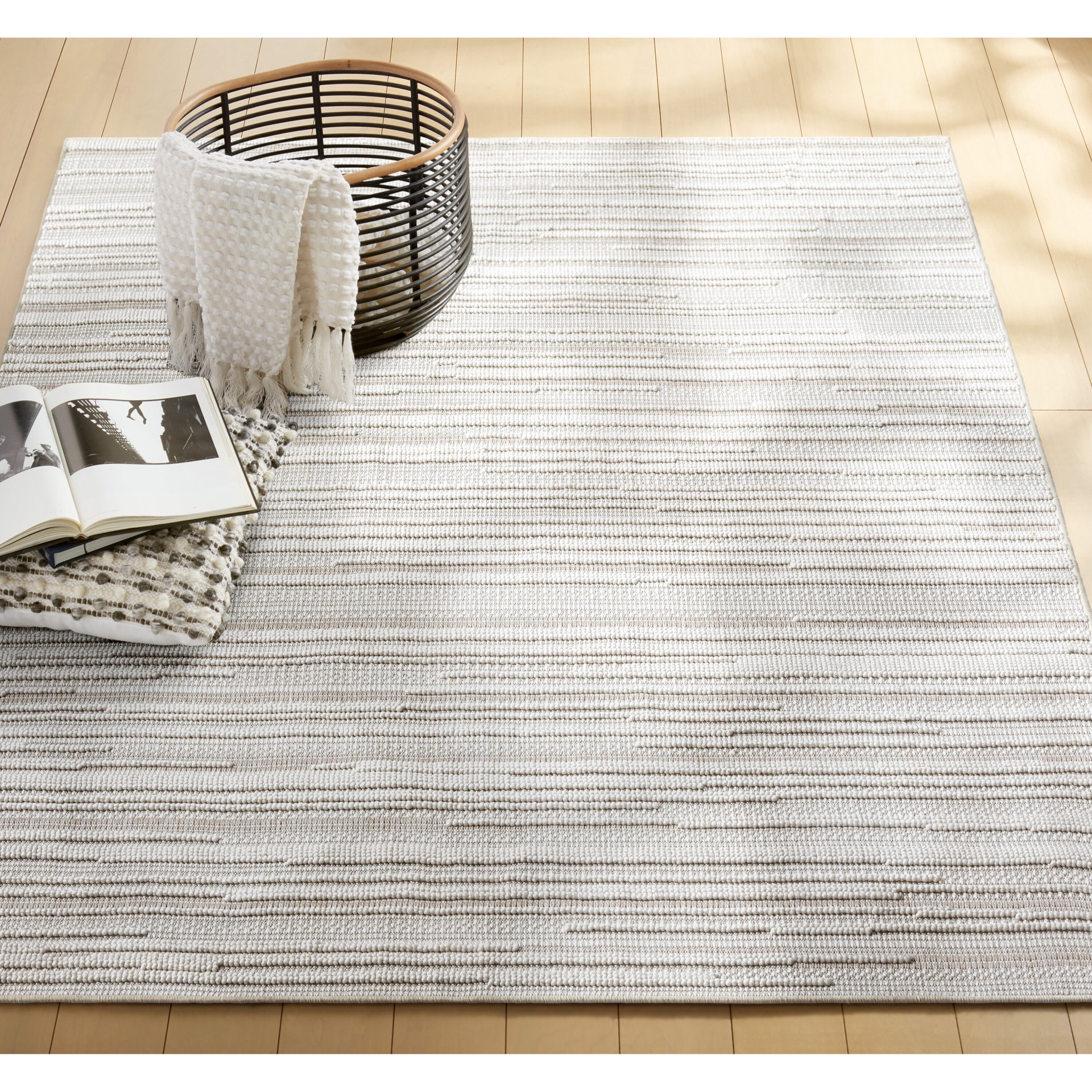 slide 4 of 6, Origin 21 Cream Textured 5 x 7 (ft) Loomed Polyester Cream Rectangular Indoor Abstract Spot Clean Only Pet Friendly Area rug, 1 ct