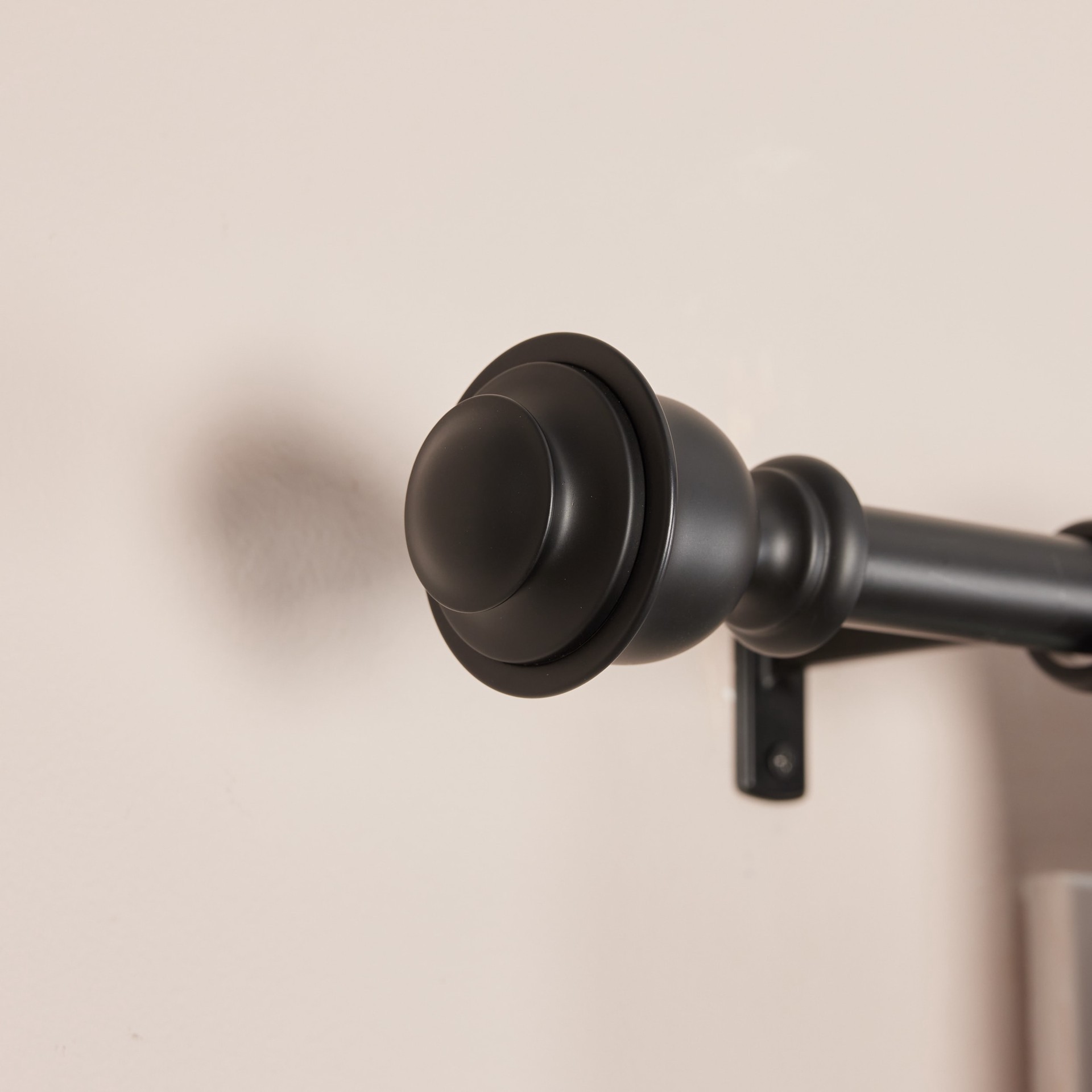 slide 2 of 6, allen + roth Kirby 36-in to 72-in Matte Black Steel Single Curtain Rod with Finials, 1 ct