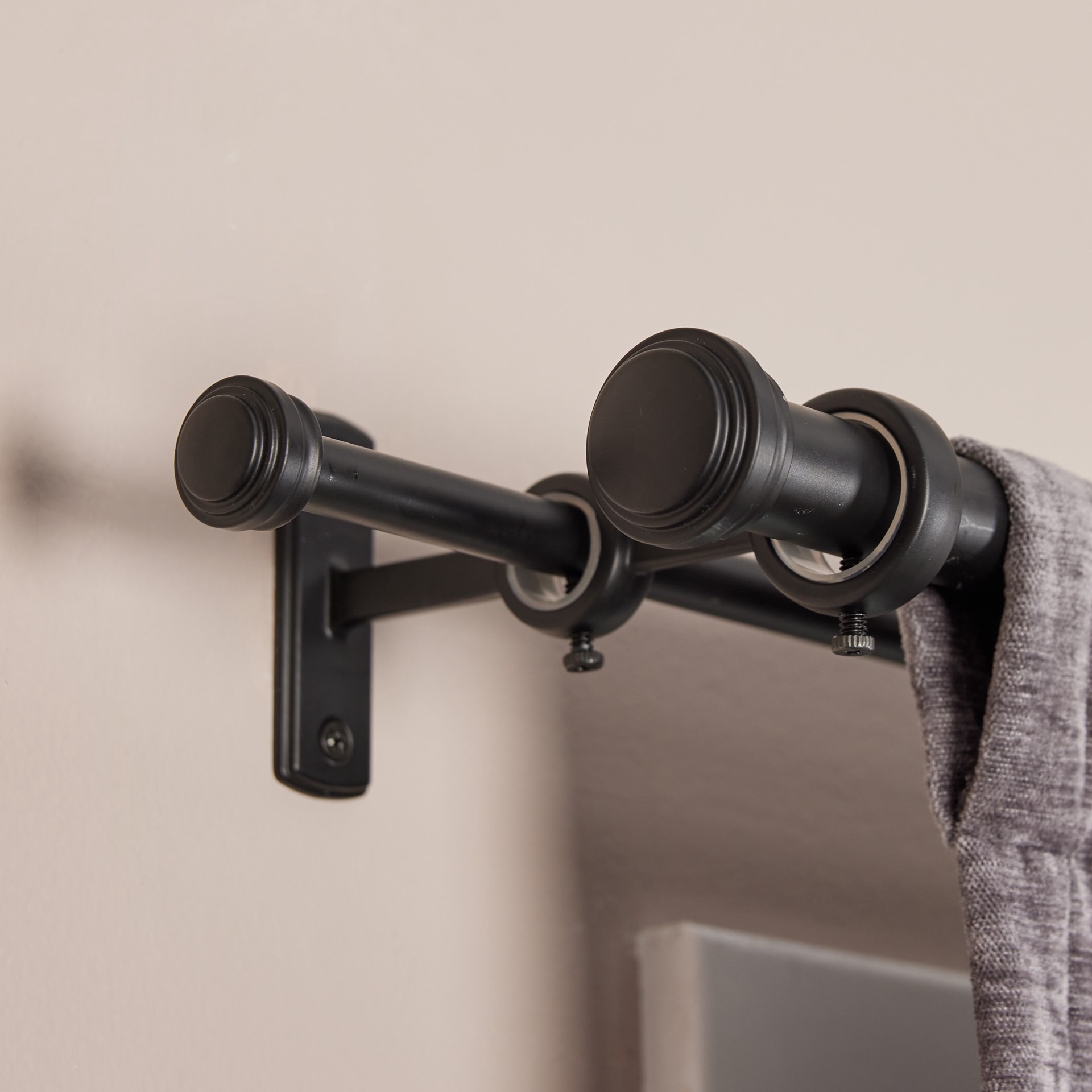 slide 2 of 6, allen + roth Double Rod 72-in to 144-in Matte Black Steel Double Traverse Curtain Rod, 1 ct
