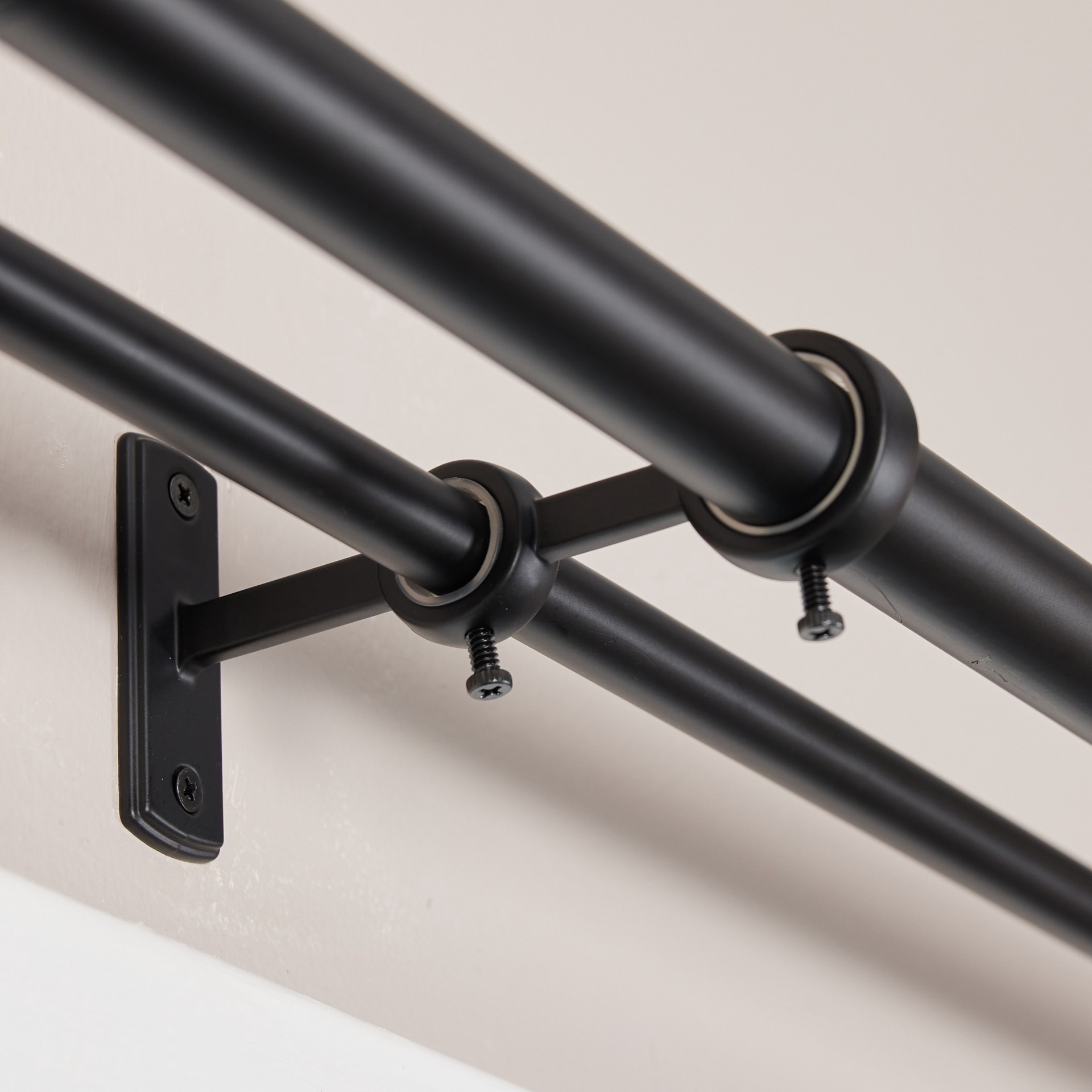 slide 3 of 6, allen + roth Double Rod 72-in to 144-in Matte Black Steel Double Traverse Curtain Rod, 1 ct