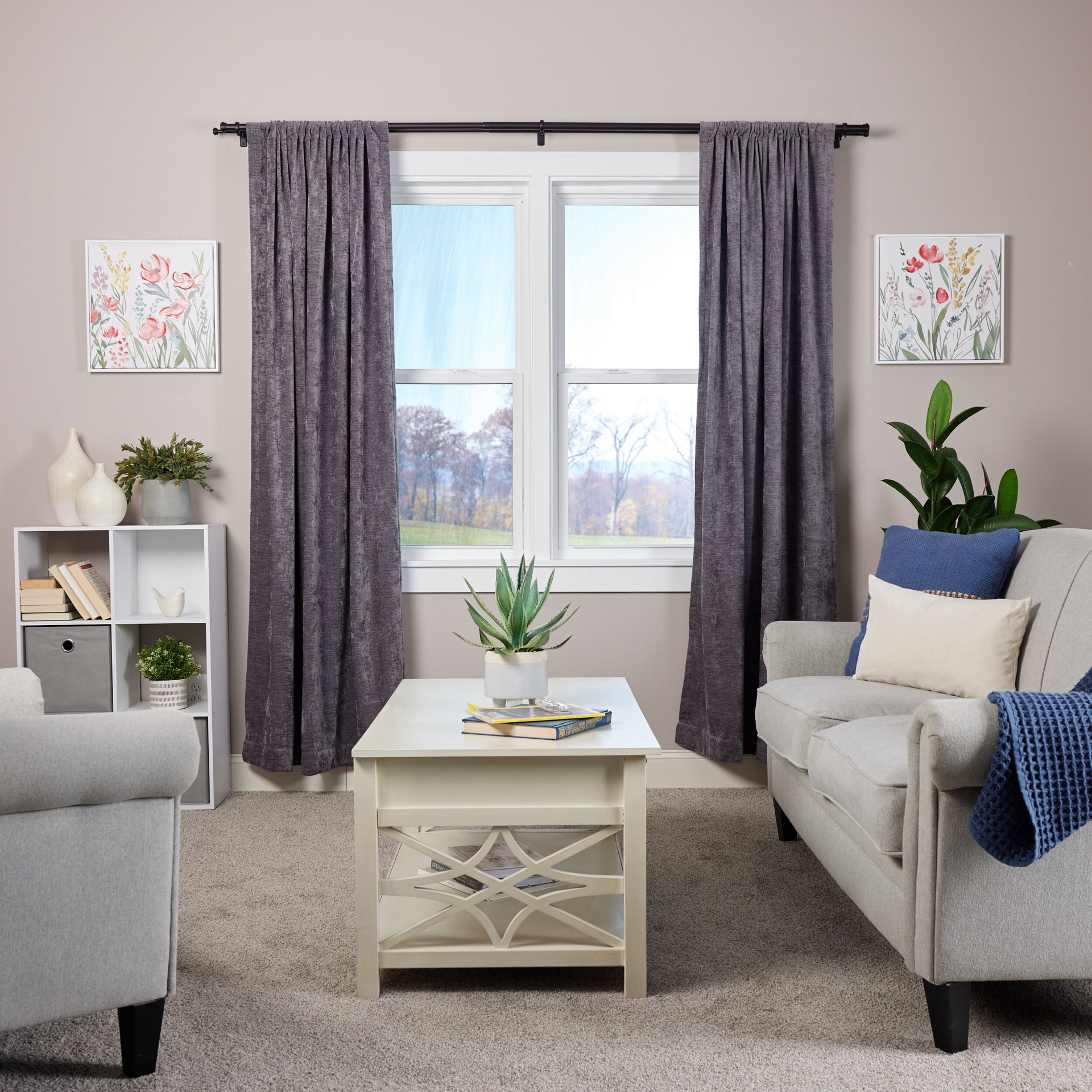 slide 6 of 6, allen + roth Double Rod 72-in to 144-in Matte Black Steel Double Traverse Curtain Rod, 1 ct