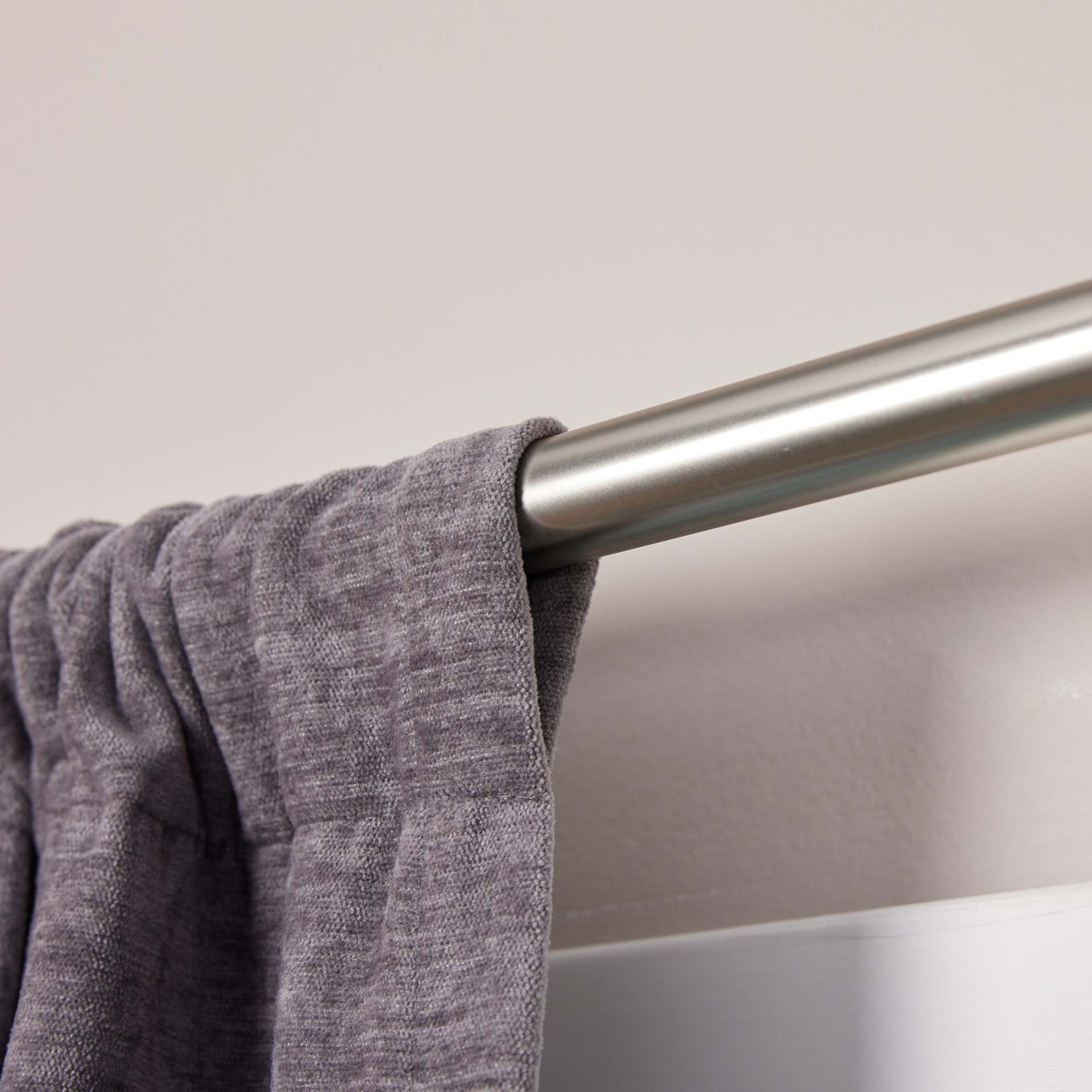 slide 4 of 6, allen + roth Blaine 72-in to 144-in Brushed Nickel Steel Single Curtain Rod, 1 ct