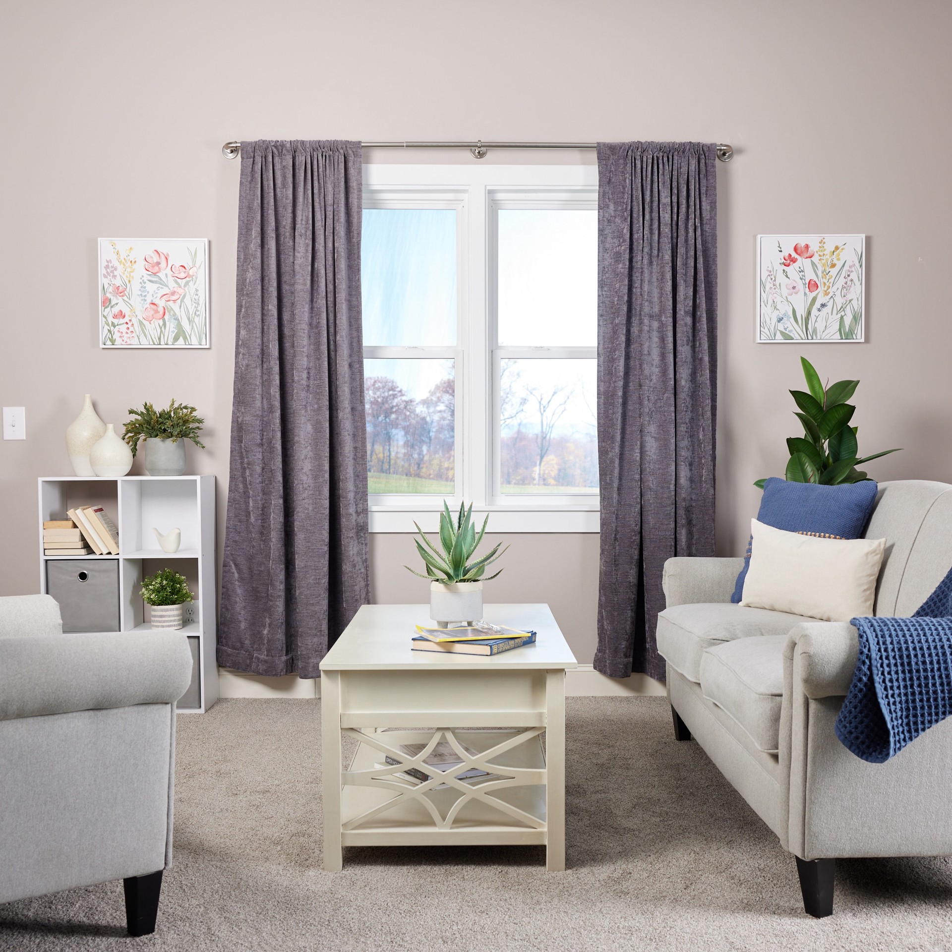 slide 6 of 6, allen + roth Blaine 72-in to 144-in Brushed Nickel Steel Single Curtain Rod, 1 ct