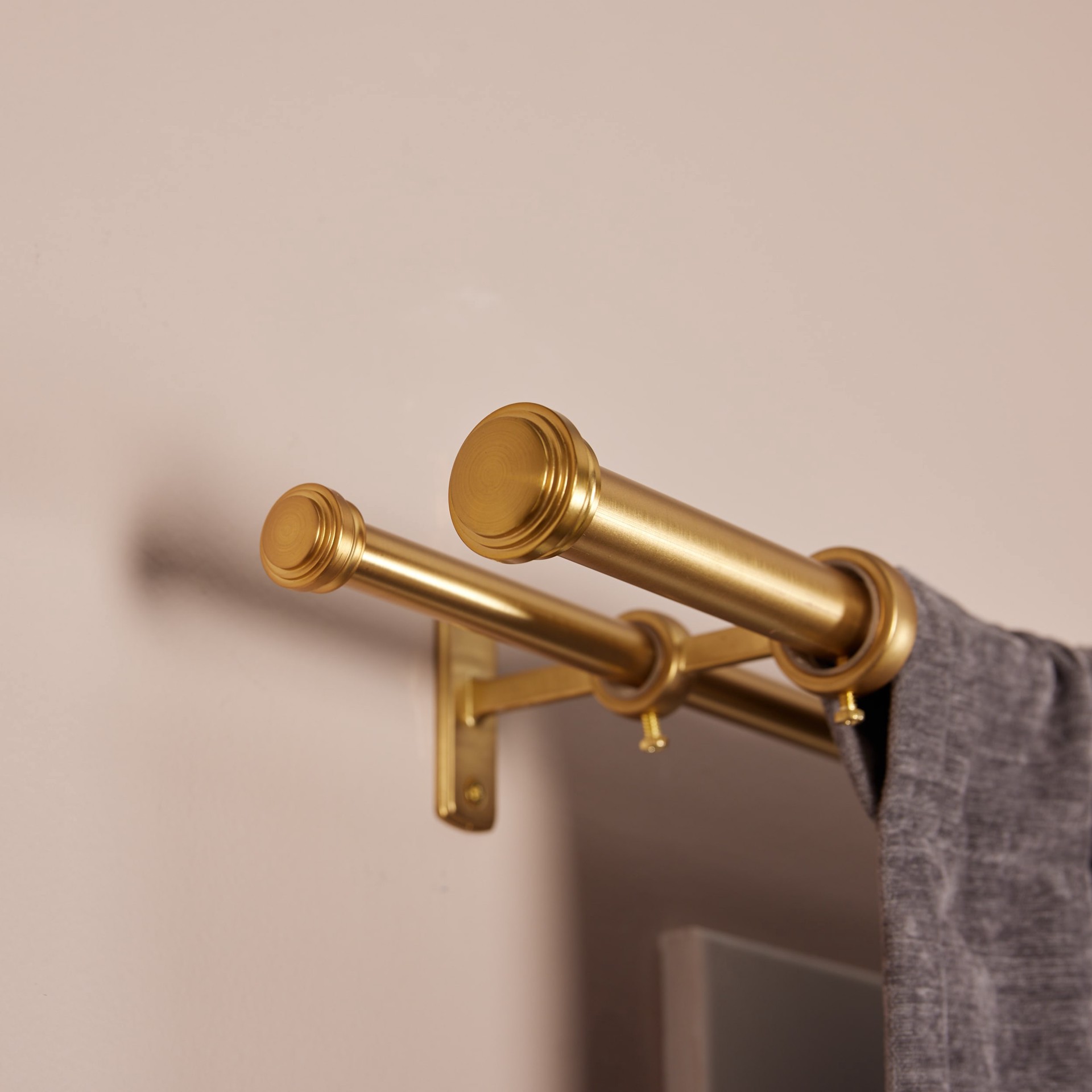 slide 2 of 6, allen + roth Double Rod 72-in to 144-in Brushed Gold Steel Double Traverse Curtain Rod, 1 ct