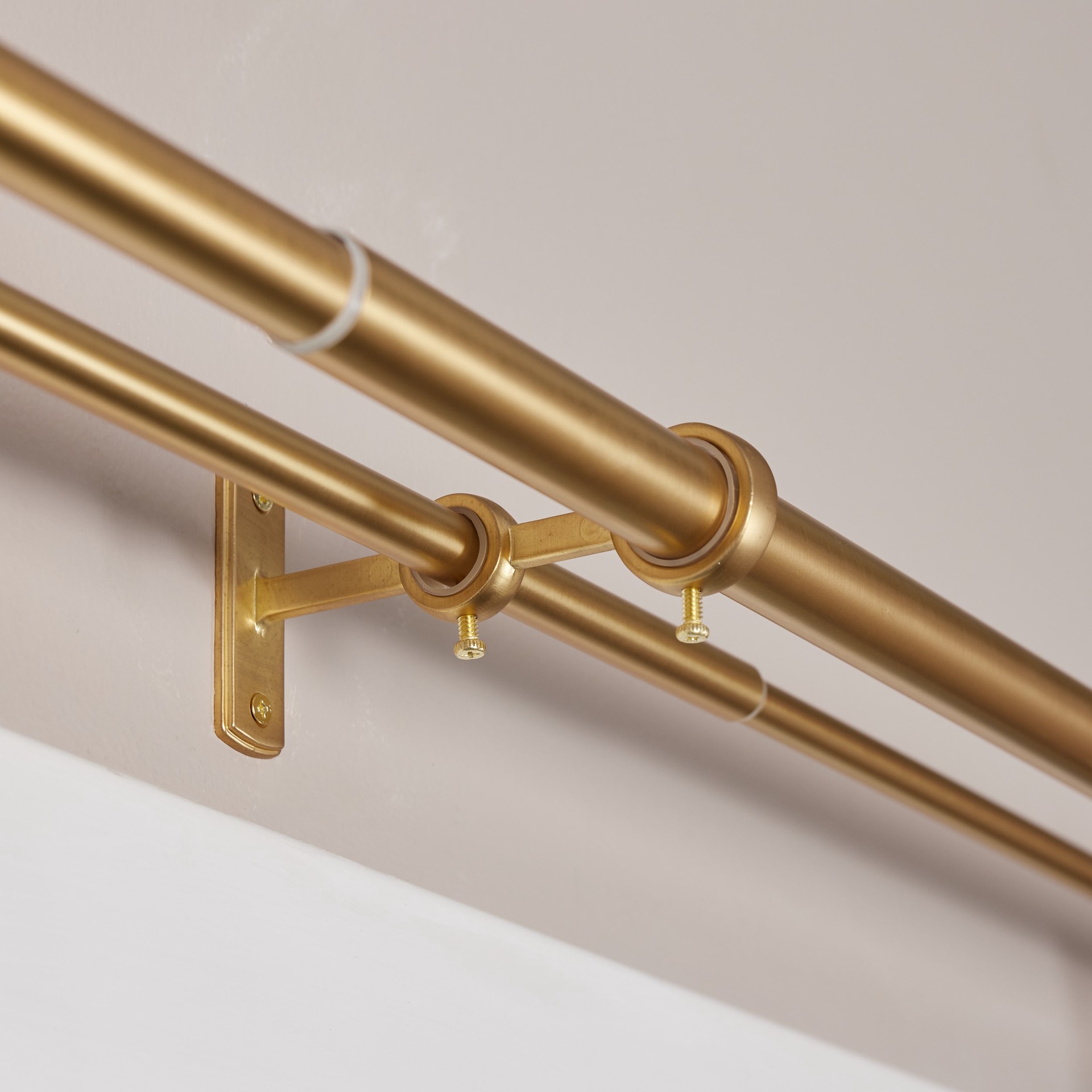 slide 3 of 6, allen + roth Double Rod 72-in to 144-in Brushed Gold Steel Double Traverse Curtain Rod, 1 ct