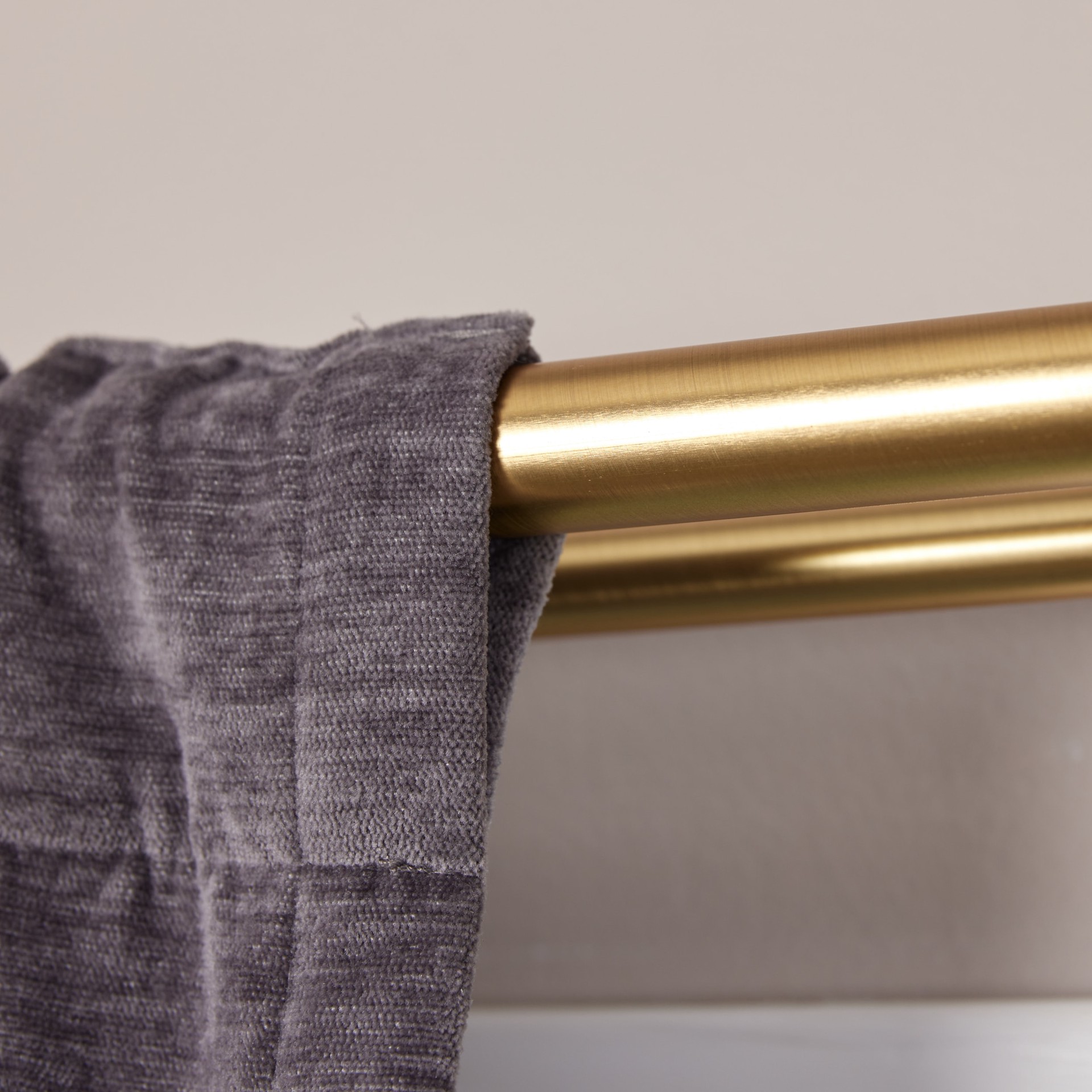 slide 4 of 6, allen + roth Double Rod 72-in to 144-in Brushed Gold Steel Double Traverse Curtain Rod, 1 ct