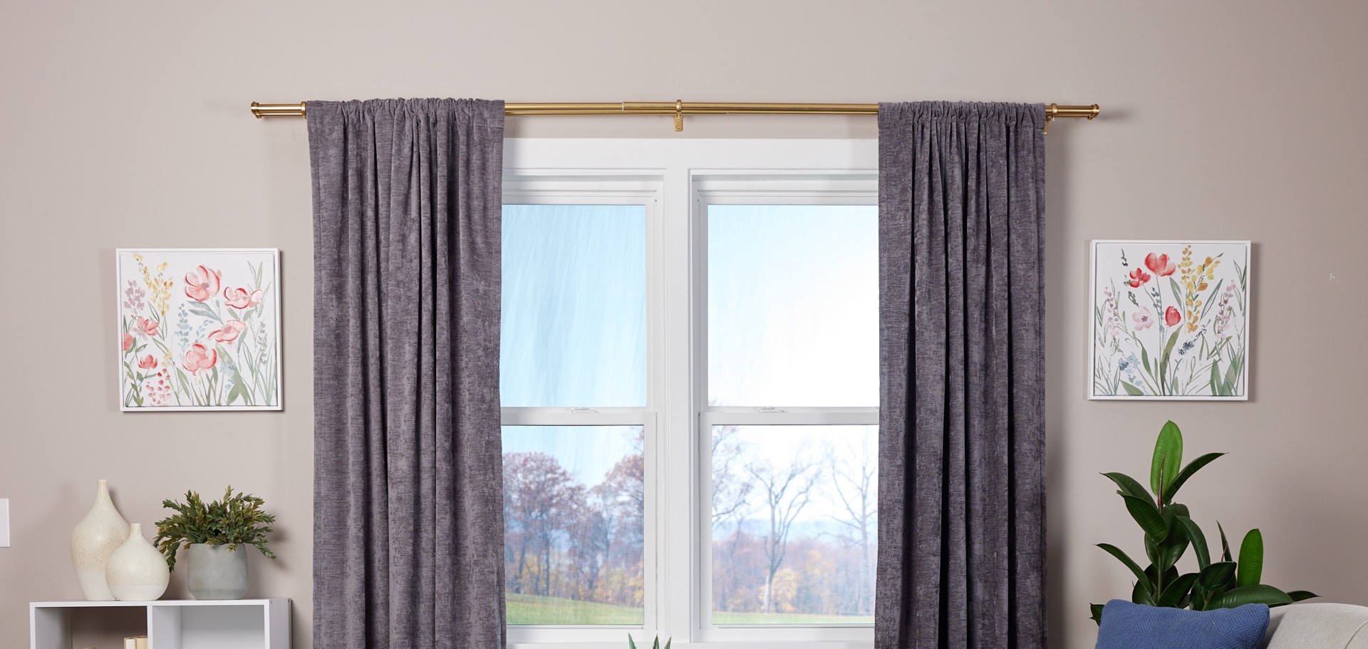 slide 5 of 6, allen + roth Double Rod 72-in to 144-in Brushed Gold Steel Double Traverse Curtain Rod, 1 ct