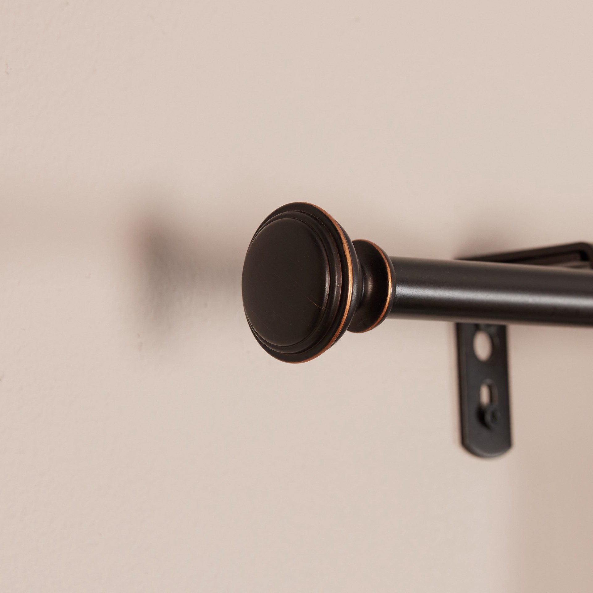 slide 4 of 6, Style Selections Sema 28-in to 48-in Dark Oil-Rubbed Bronze Steel Single curtain rod with Finials, 1 ct