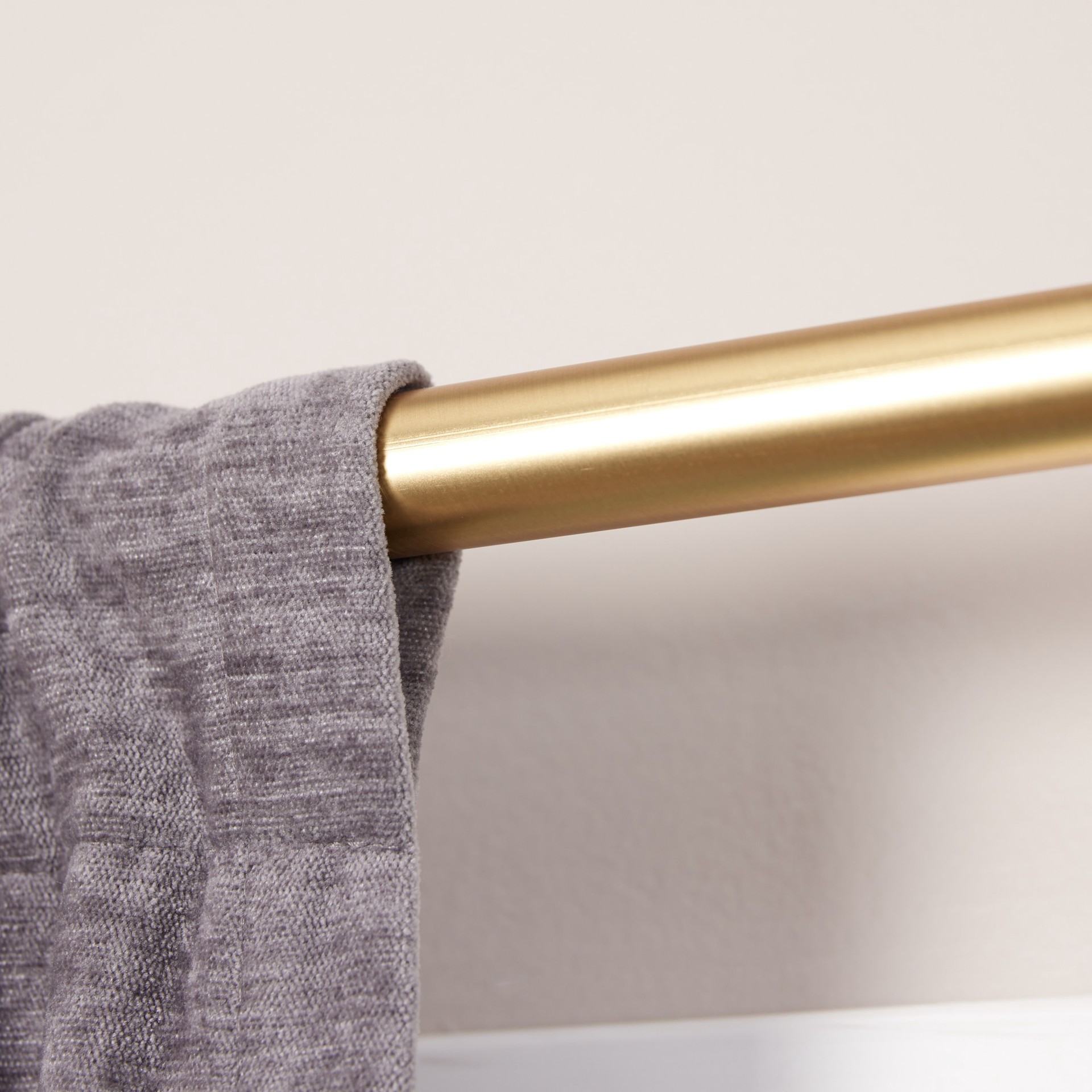 slide 3 of 6, allen + roth Bexley 36-in to 72-in Brushed Gold Steel Single Curtain Rod with Finials, 1 ct