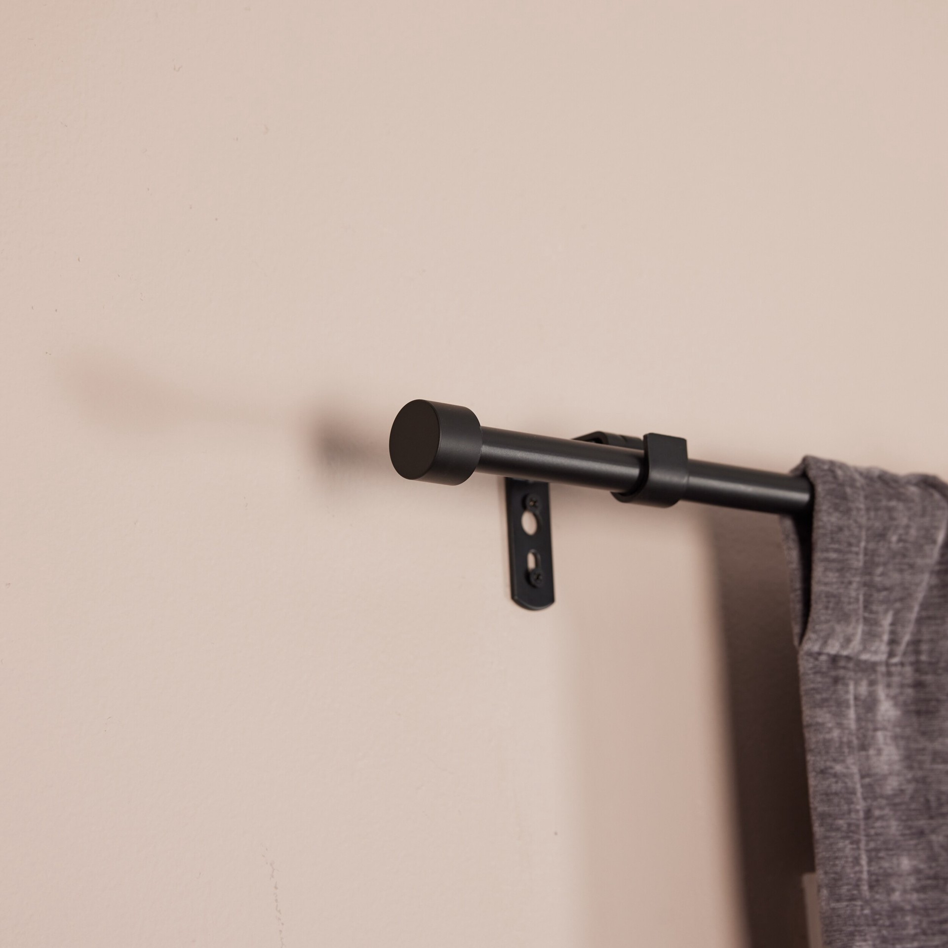 slide 2 of 6, Style Selections Lola 28-in to 48-in Matte Black Steel Single Curtain Rod with Finials, 1 ct