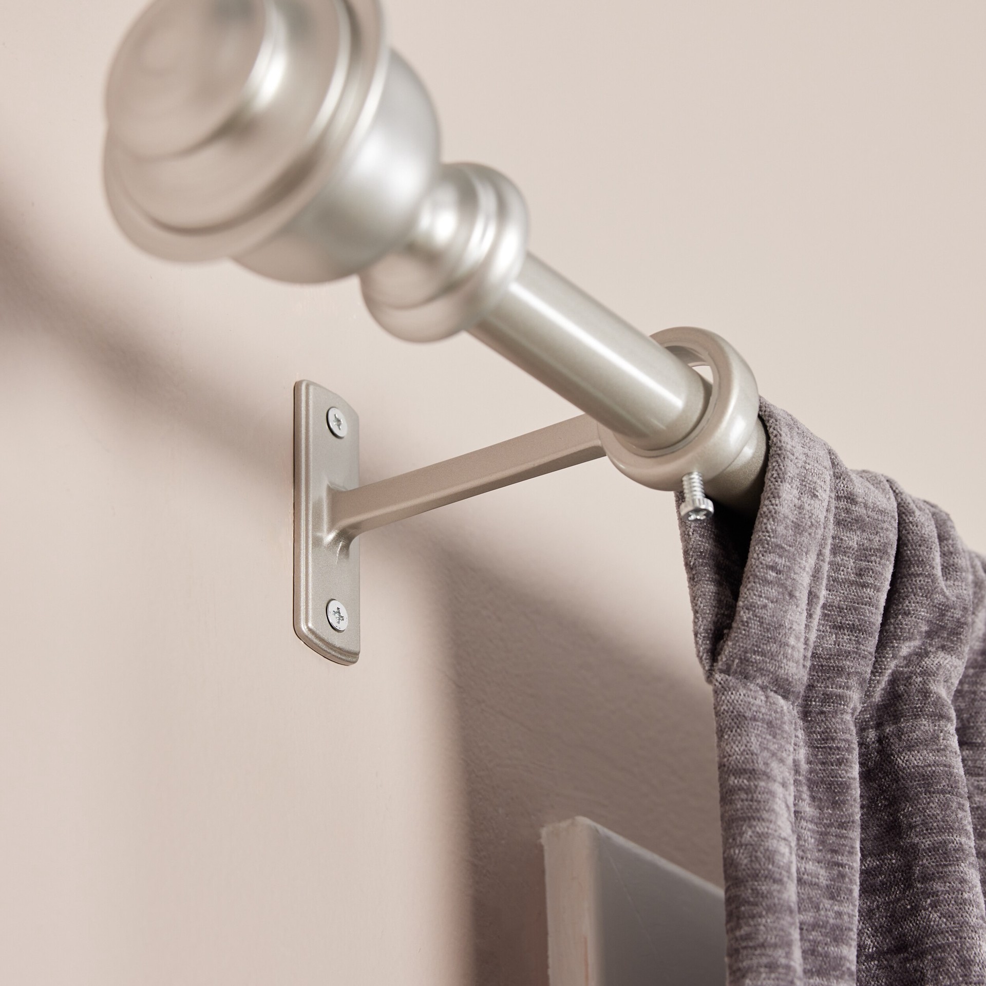 slide 3 of 6, allen + roth Kirby 72-in to 144-in Brushed Nickel Steel Single Curtain Rod with Finials, 1 ct