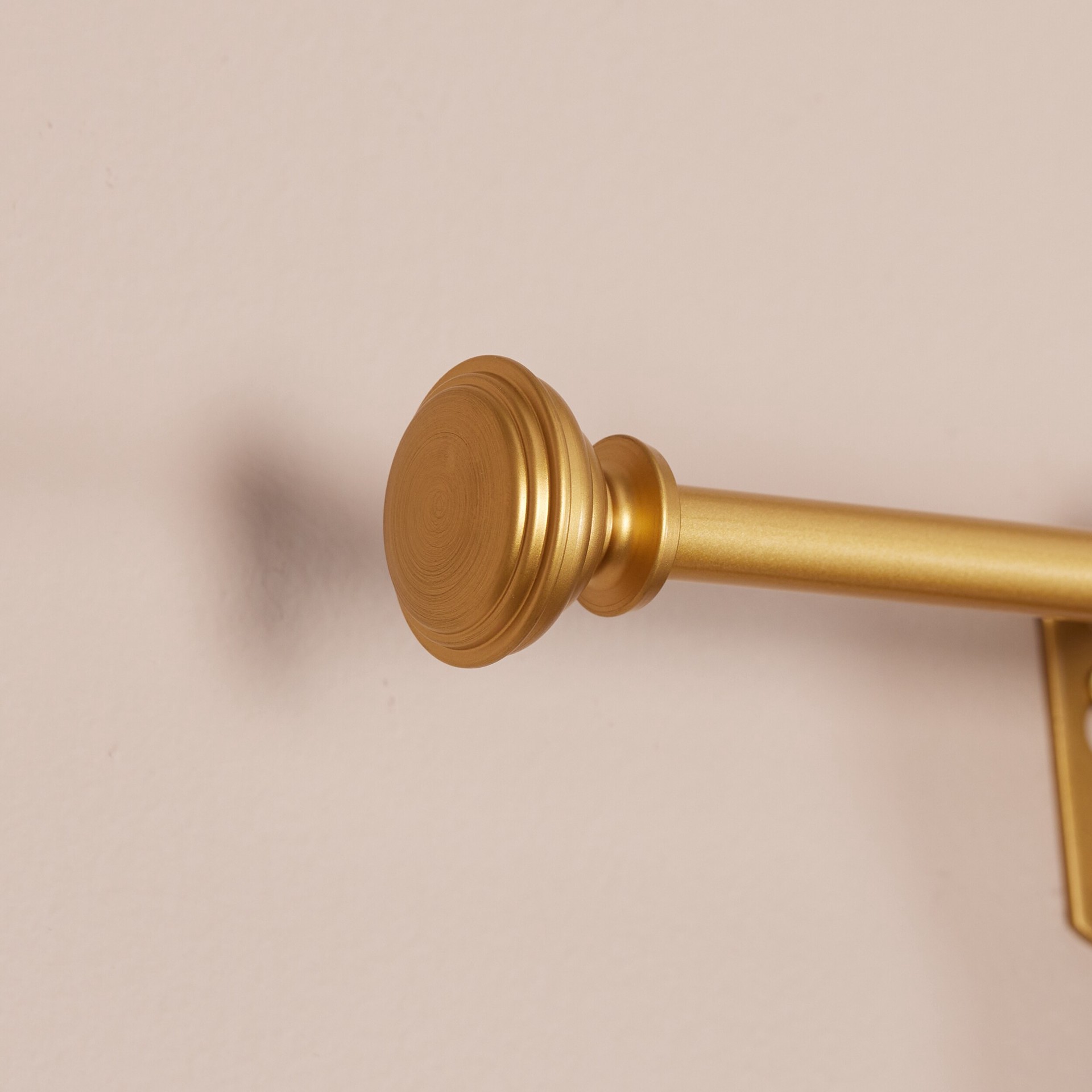 slide 2 of 6, Style Selections Sema 28-in to 48-in Brushed Gold Steel Single curtain rod with Finials, 1 ct