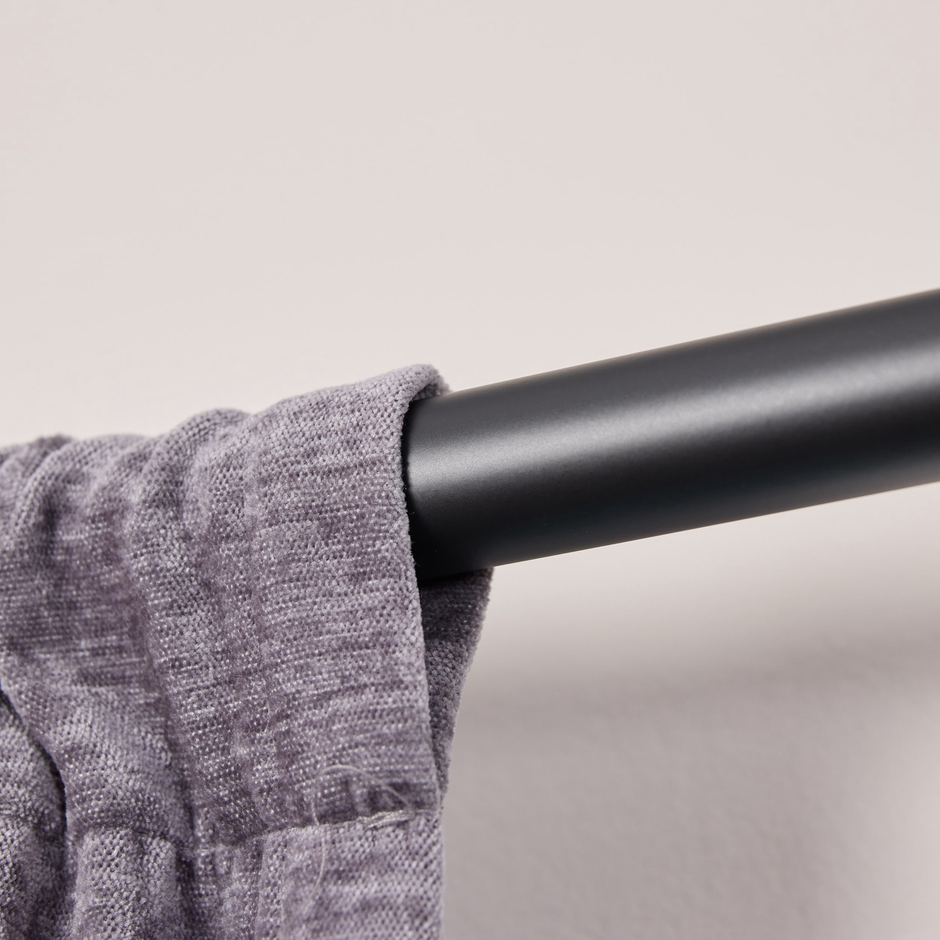 slide 3 of 6, allen + roth Bexley 72-in to 144-in Matte Black Steel Single Curtain Rod with Finials, 1 ct