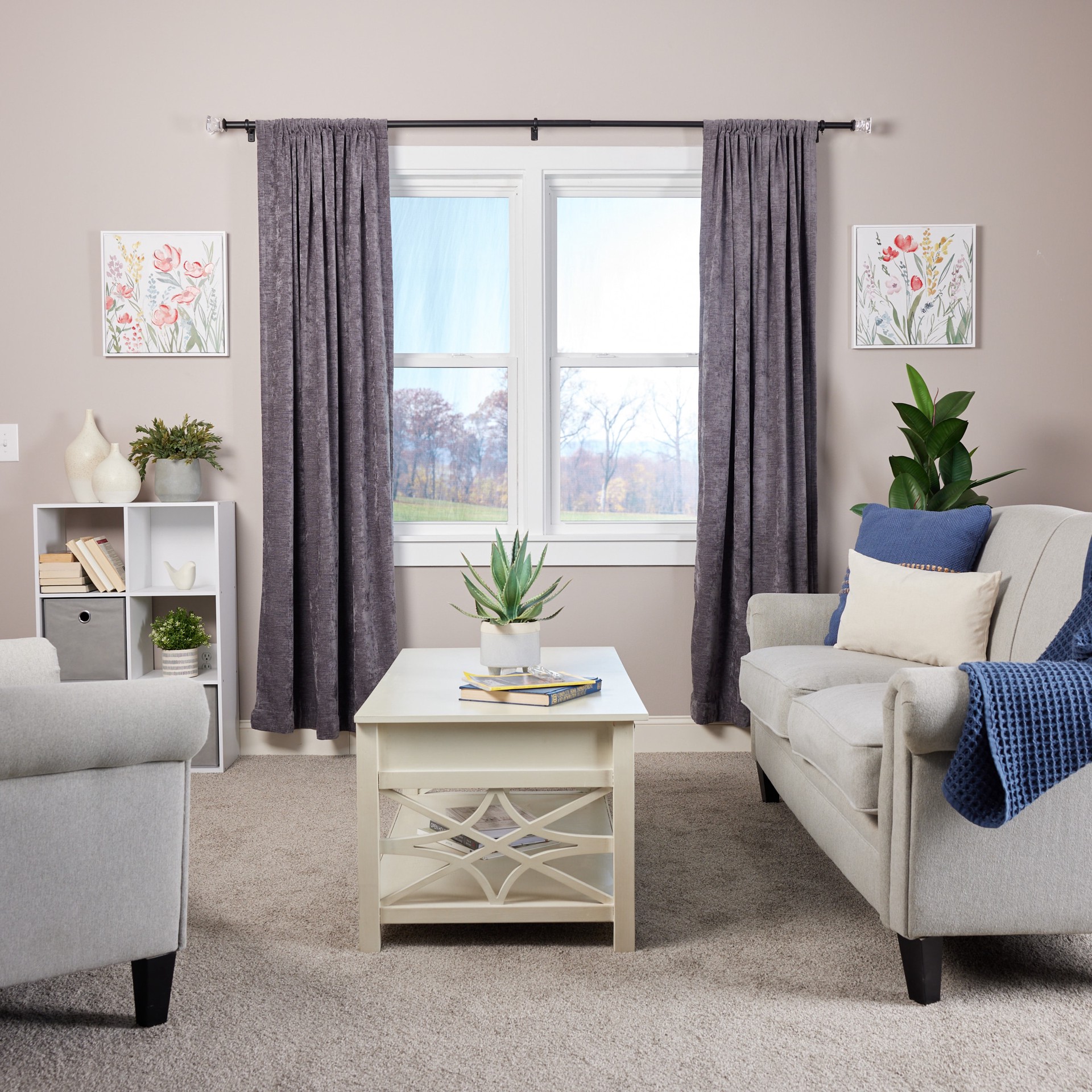 slide 6 of 6, allen + roth Bexley 72-in to 144-in Matte Black Steel Single Curtain Rod with Finials, 1 ct