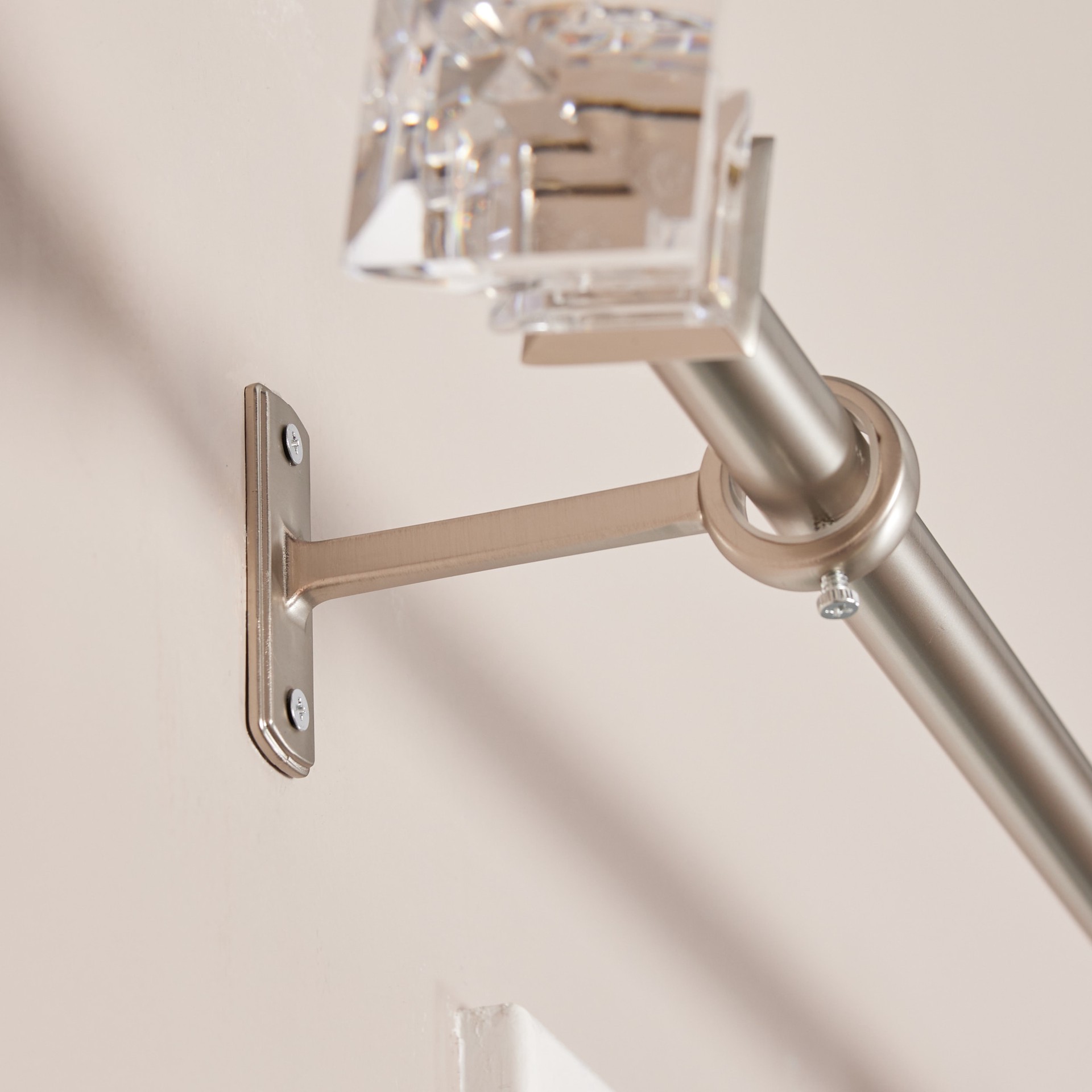 slide 4 of 6, allen + roth Bexley 36-in to 72-in Brushed Nickel Steel Single Curtain Rod with Finials, 1 ct