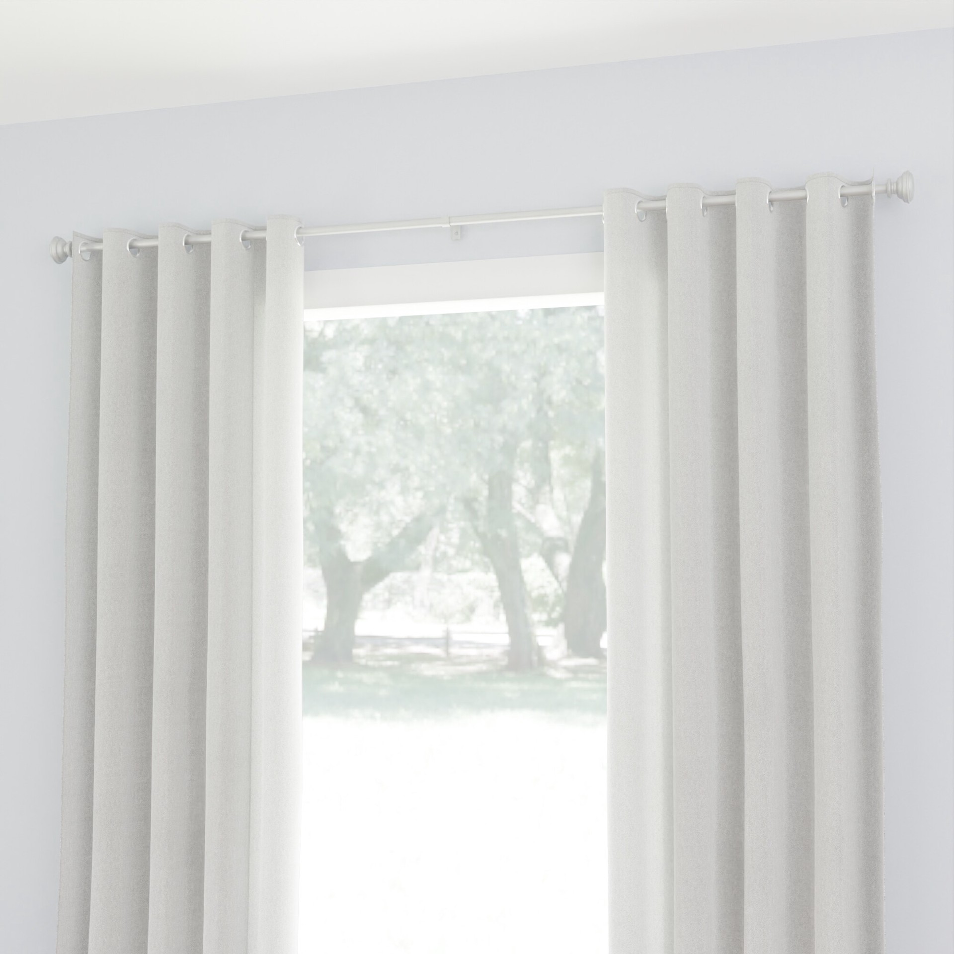 slide 3 of 4, Style Selections Sema 48-in to 84-in Brushed Nickel Steel Single curtain rod with Finials, 1 ct