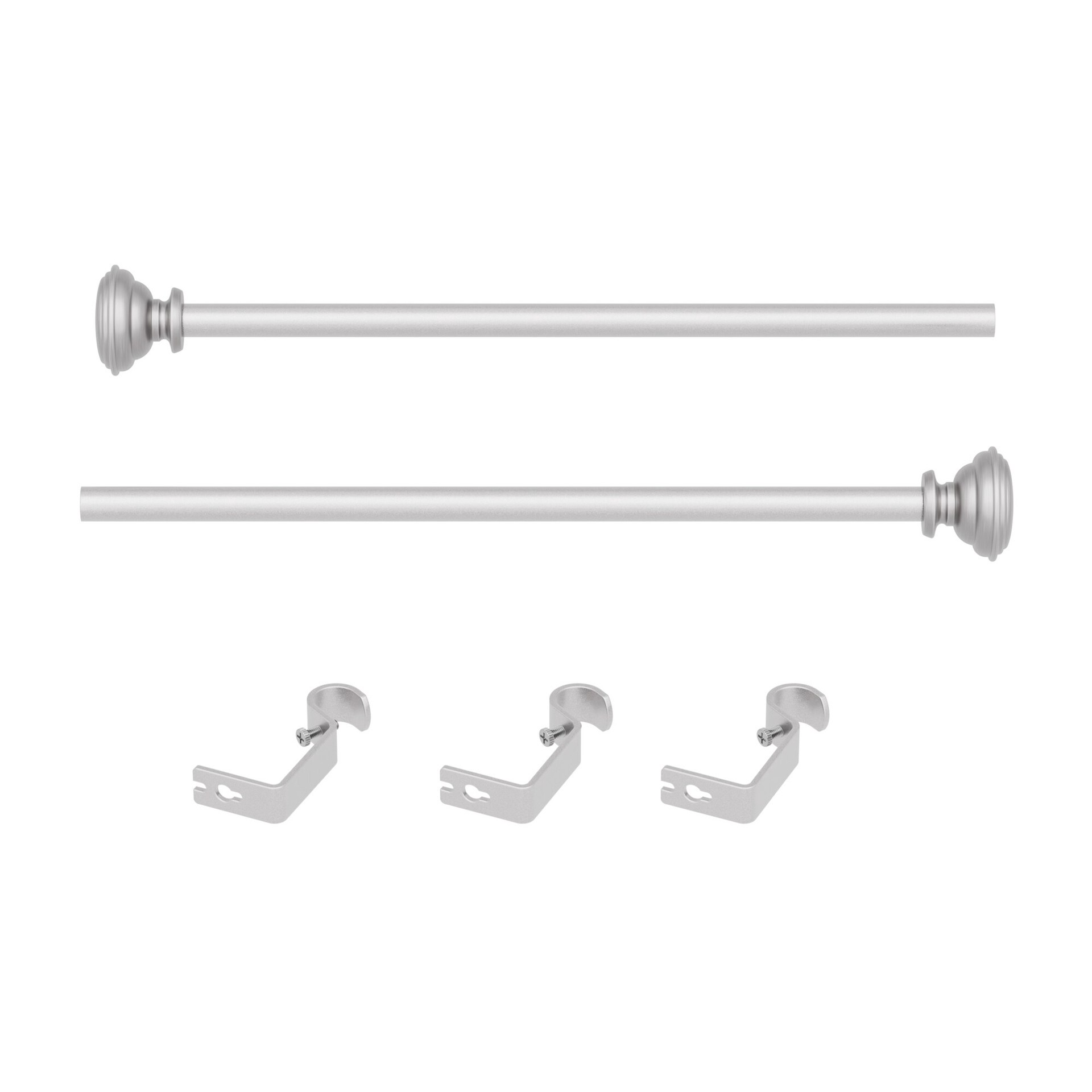 slide 4 of 4, Style Selections Sema 48-in to 84-in Brushed Nickel Steel Single curtain rod with Finials, 1 ct