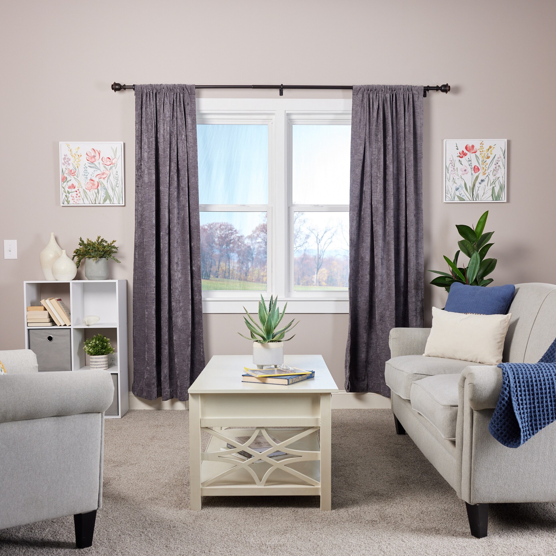 slide 6 of 6, allen + roth Kirby 72-in to 144-in Dark Oil-Rubbed Bronze Steel Single Curtain Rod with Finials, 1 ct