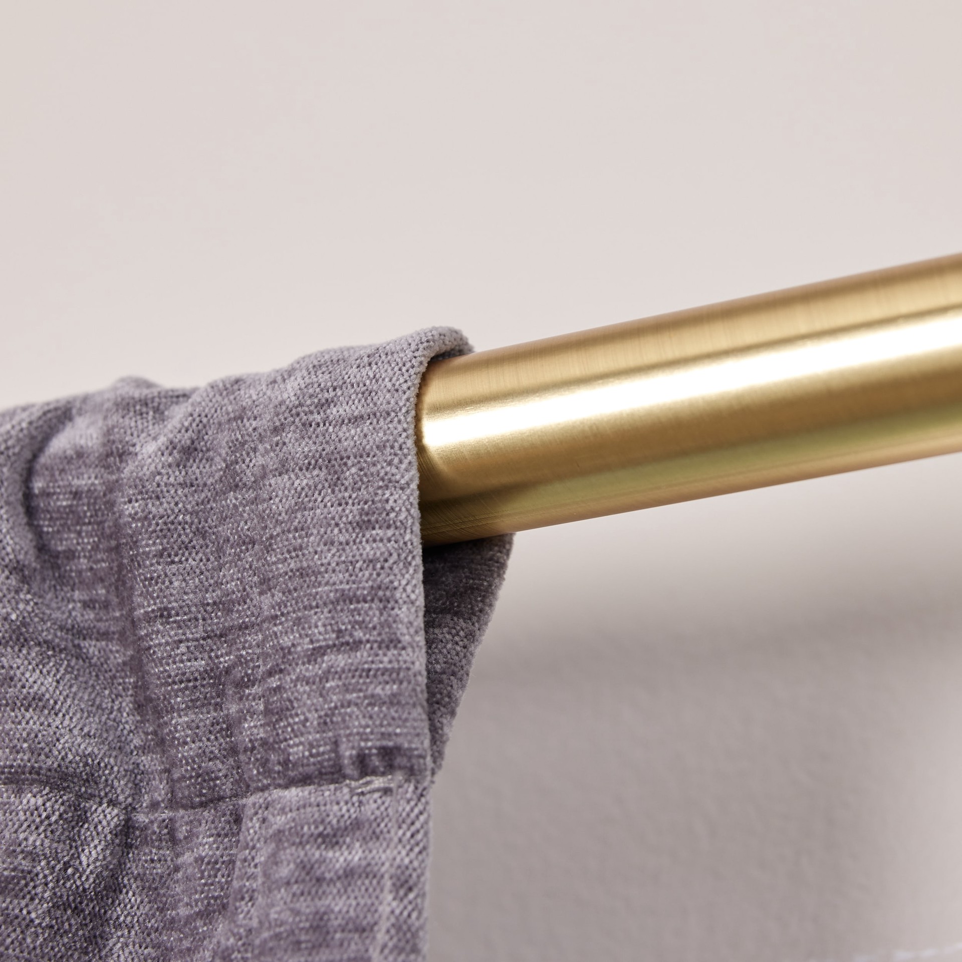 slide 3 of 6, allen + roth Wallace 36-in to 72-in Brushed Gold Steel Single Curtain Rod with Finials, 1 ct