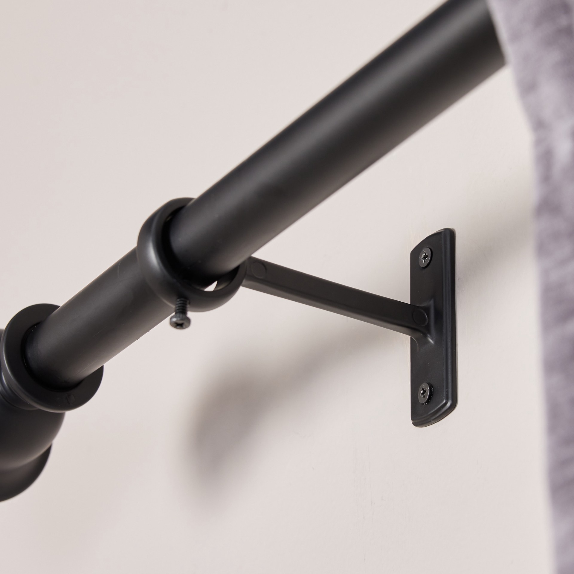 slide 3 of 6, allen + roth Kirby 72-in to 144-in Matte Black Steel Single Curtain Rod with Finials, 1 ct