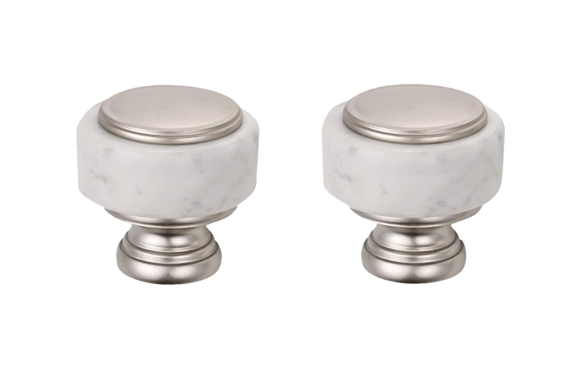 slide 1 of 6, allen + roth 2 -Pack Brushed Nickel White Marble Curtain Rod Finials, 1 ct