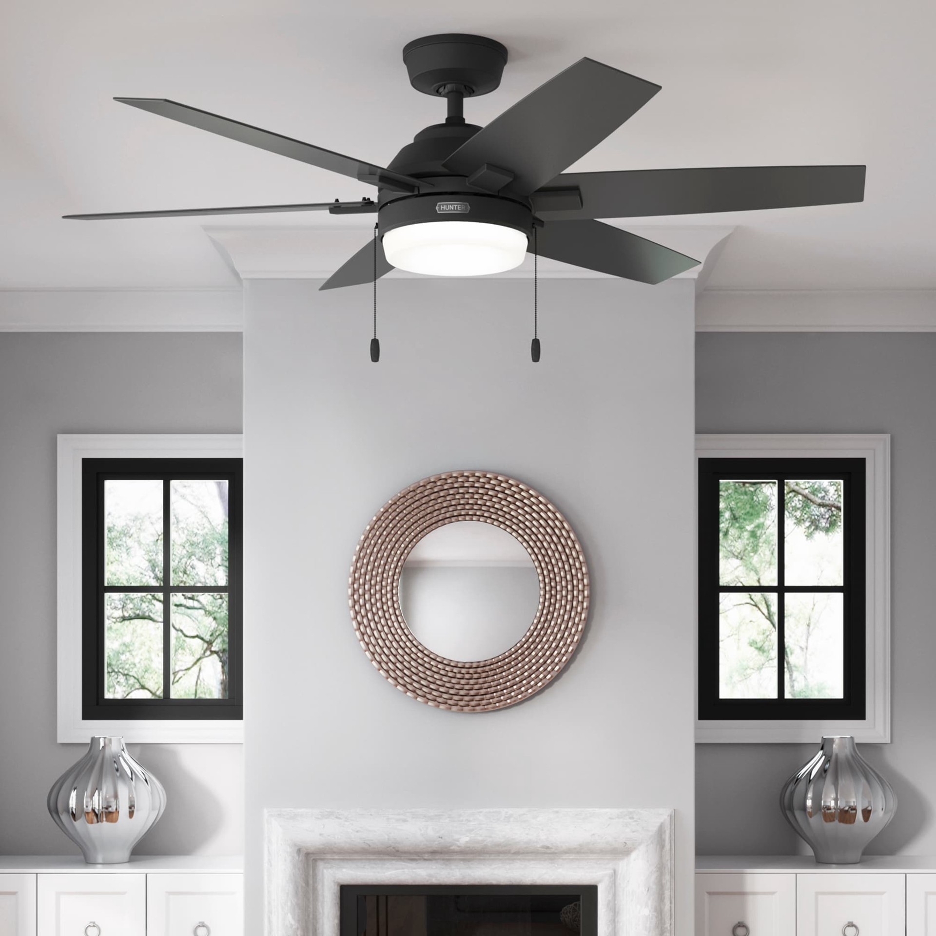 slide 1 of 6, Hunter Toledo Easy Install 52-in Matte Black with Matte Black Blades Ceiling Fan With Light 6 -Blade, 1 ct