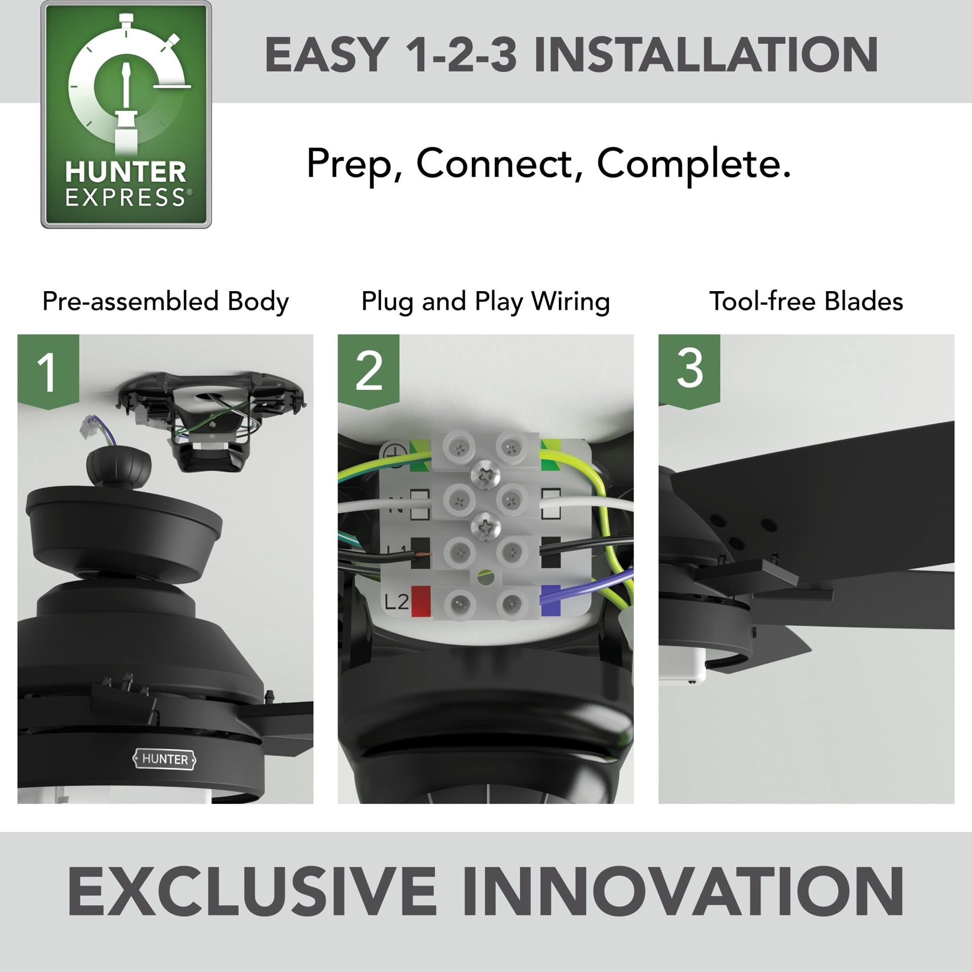 slide 6 of 6, Hunter Toledo Easy Install 52-in Matte Black with Matte Black Blades Ceiling Fan With Light 6 -Blade, 1 ct