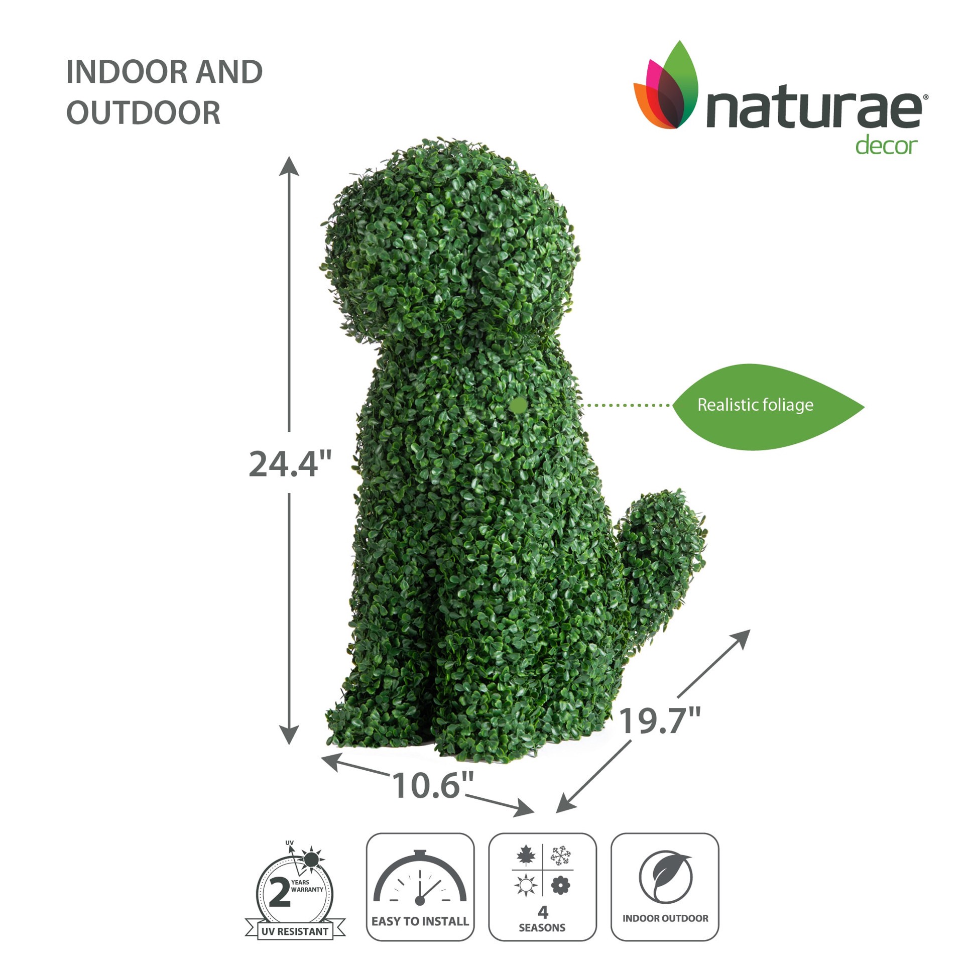slide 2 of 4, naturae decor 24-in H x 10.24-in W Green Dog Topiary Garden Statue, 1 ct