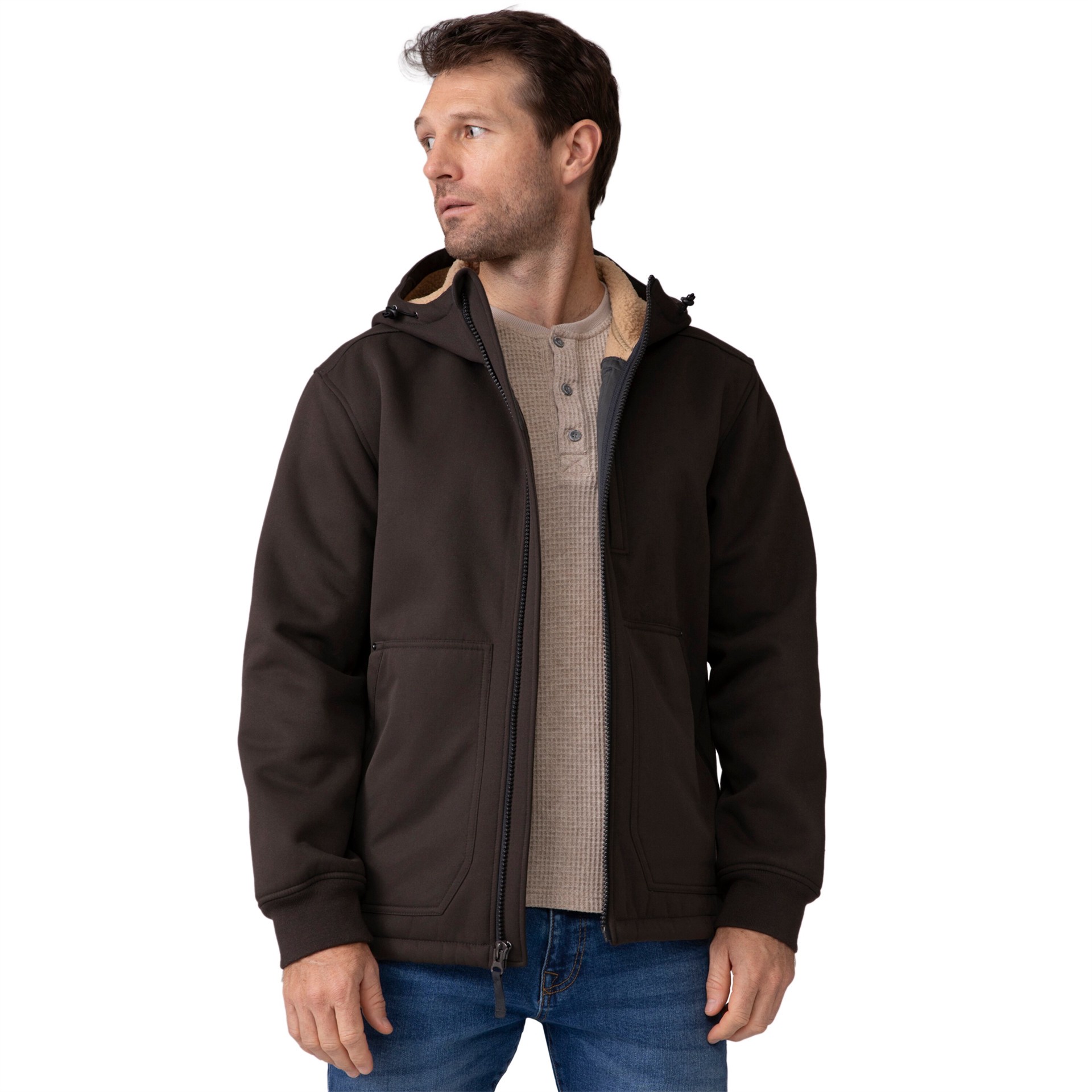 slide 3 of 6, Free Country Wind River Burly Men's Fudge Canvas Hooded Softshell jacket ( Medium ), 1 ct