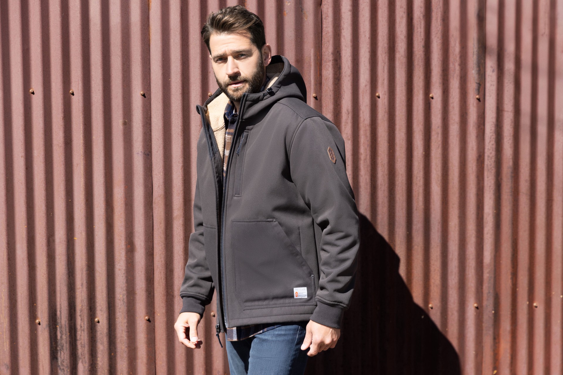 slide 6 of 6, Free Country Wind River Burly Men's Fudge Canvas Hooded Softshell jacket ( Medium ), 1 ct