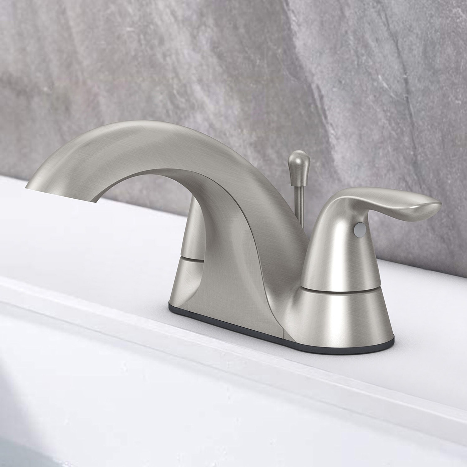 slide 5 of 6, Project Source Aldean Nickel 4-in centerset 2-handle WaterSense Low-arc Commercial/Residential Handle Bathroom Sink Faucet with Drain with Deck Plate, 1 ct