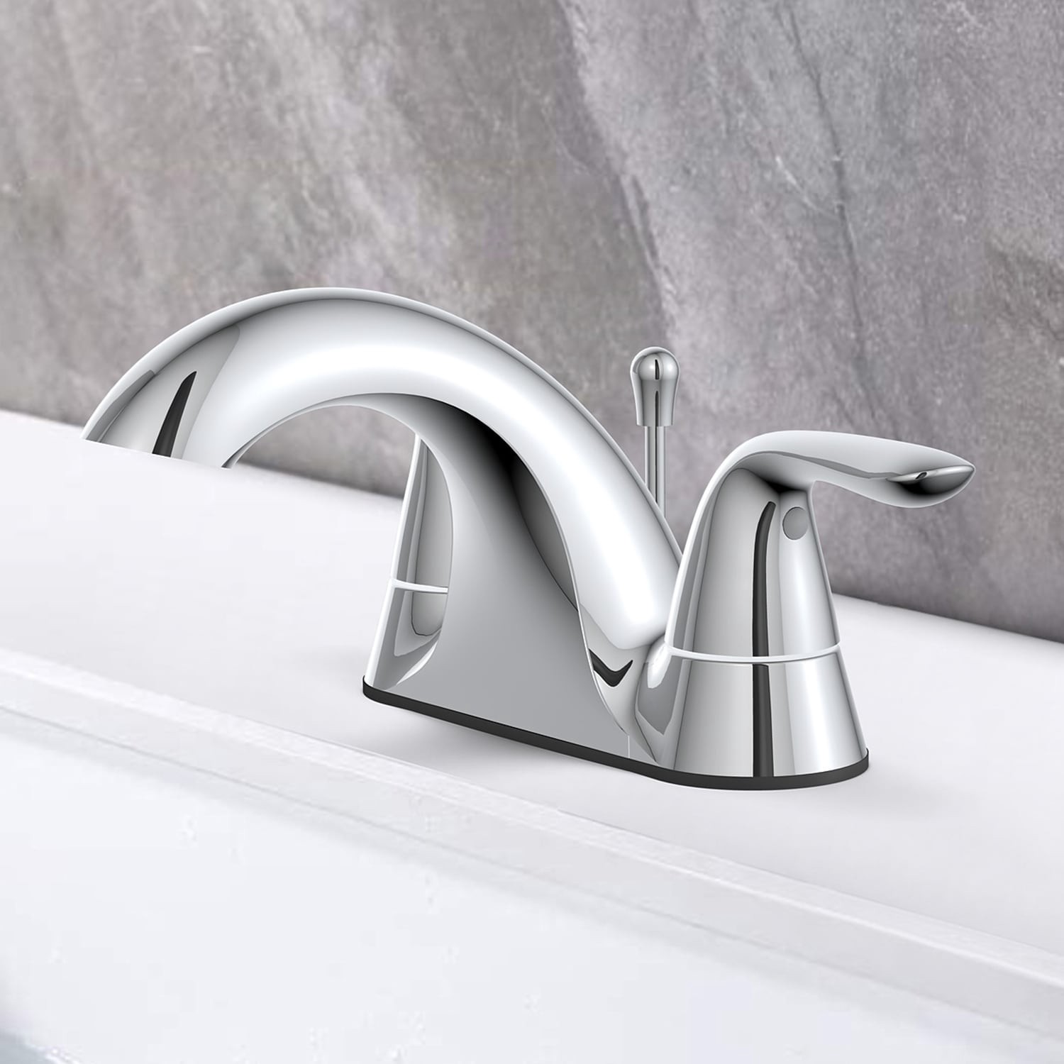 slide 5 of 6, Project Source Aldean Chrome 4-in centerset 2-handle WaterSense Low-arc Commercial/Residential Handle Bathroom Sink Faucet with Drain with Deck Plate, 1 ct