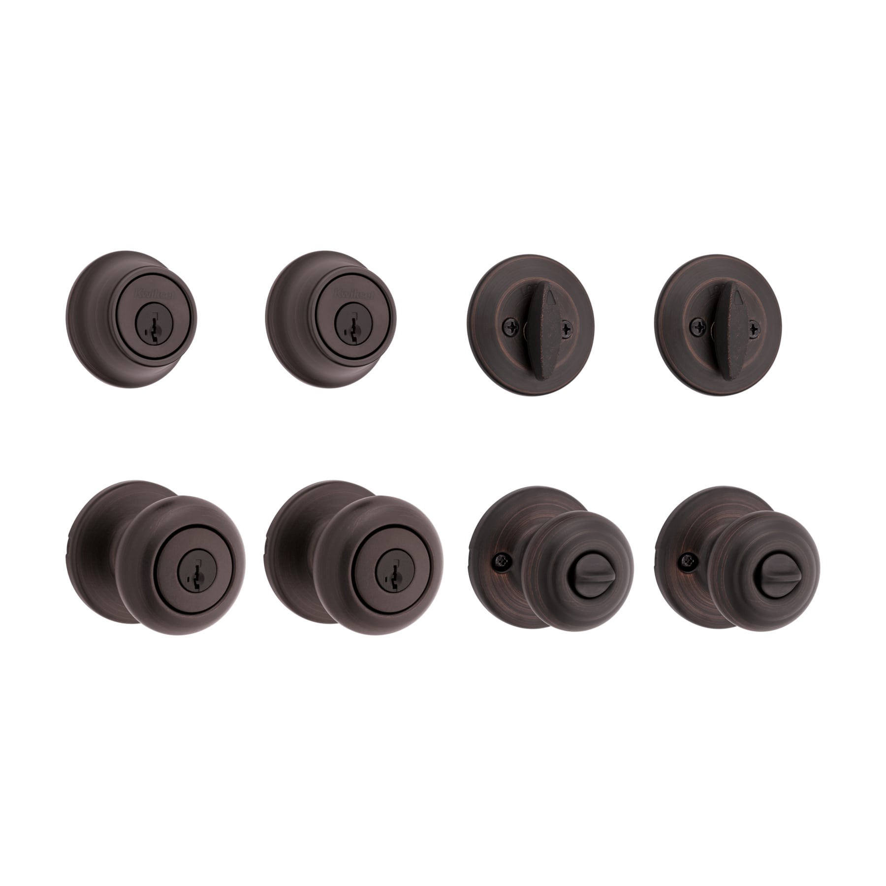 slide 1 of 6, Kwikset Cove Venetian Bronze Exterior Single-Cylinder Deadbolt and Keyed Entry Door Knob ft. SmartKey Security 2 -Pack, 1 ct