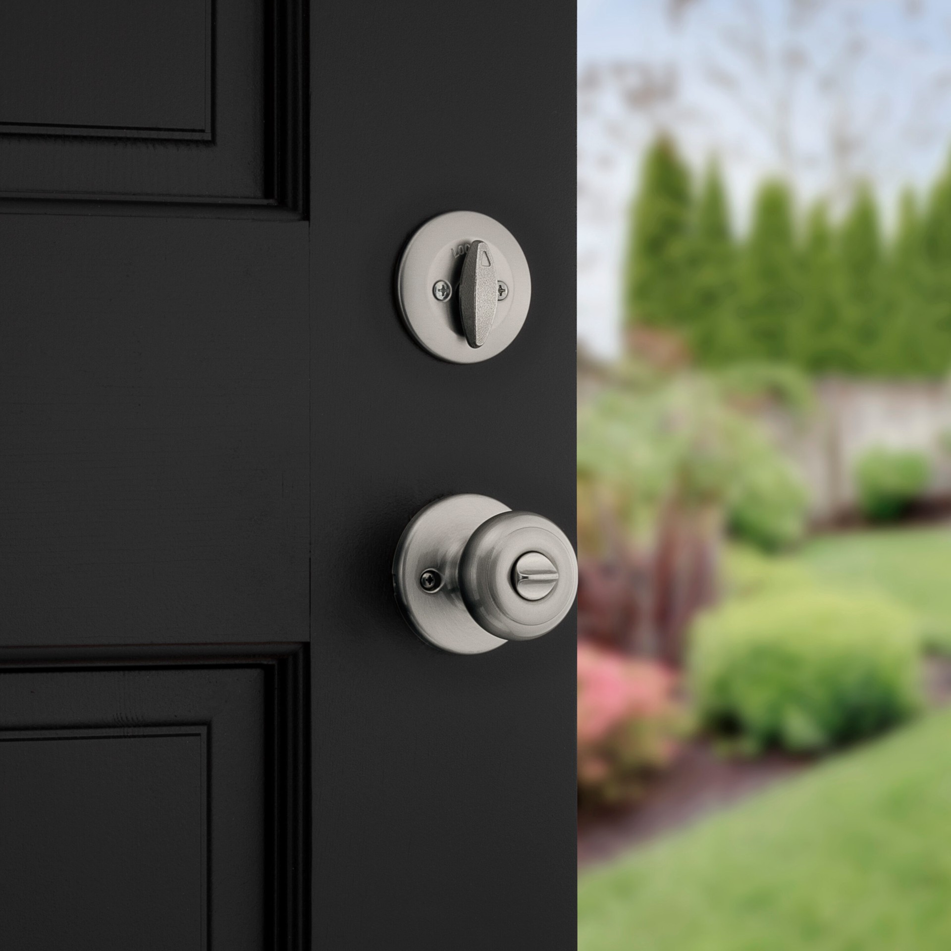 slide 3 of 6, Kwikset Cove Satin Nickel Exterior Single-Cylinder Deadbolt and Keyed Entry Door Knob ft. SmartKey Security 2 -Pack, 1 ct