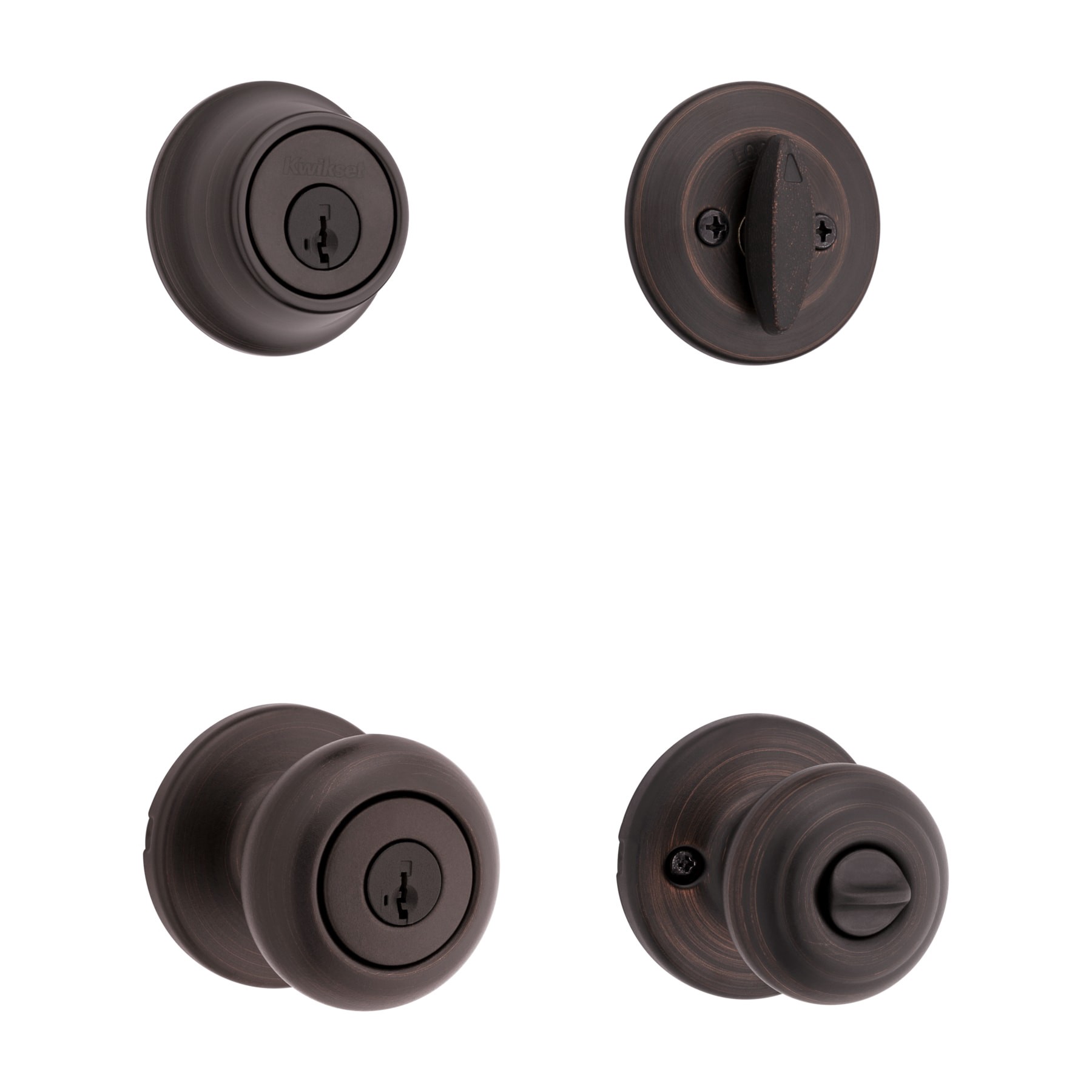 slide 1 of 6, Kwikset Cove Venetian Bronze Exterior Single-Cylinder Deadbolt and Keyed Entry Door Knob Combo Pack ft. SmartKey Security, 1 ct