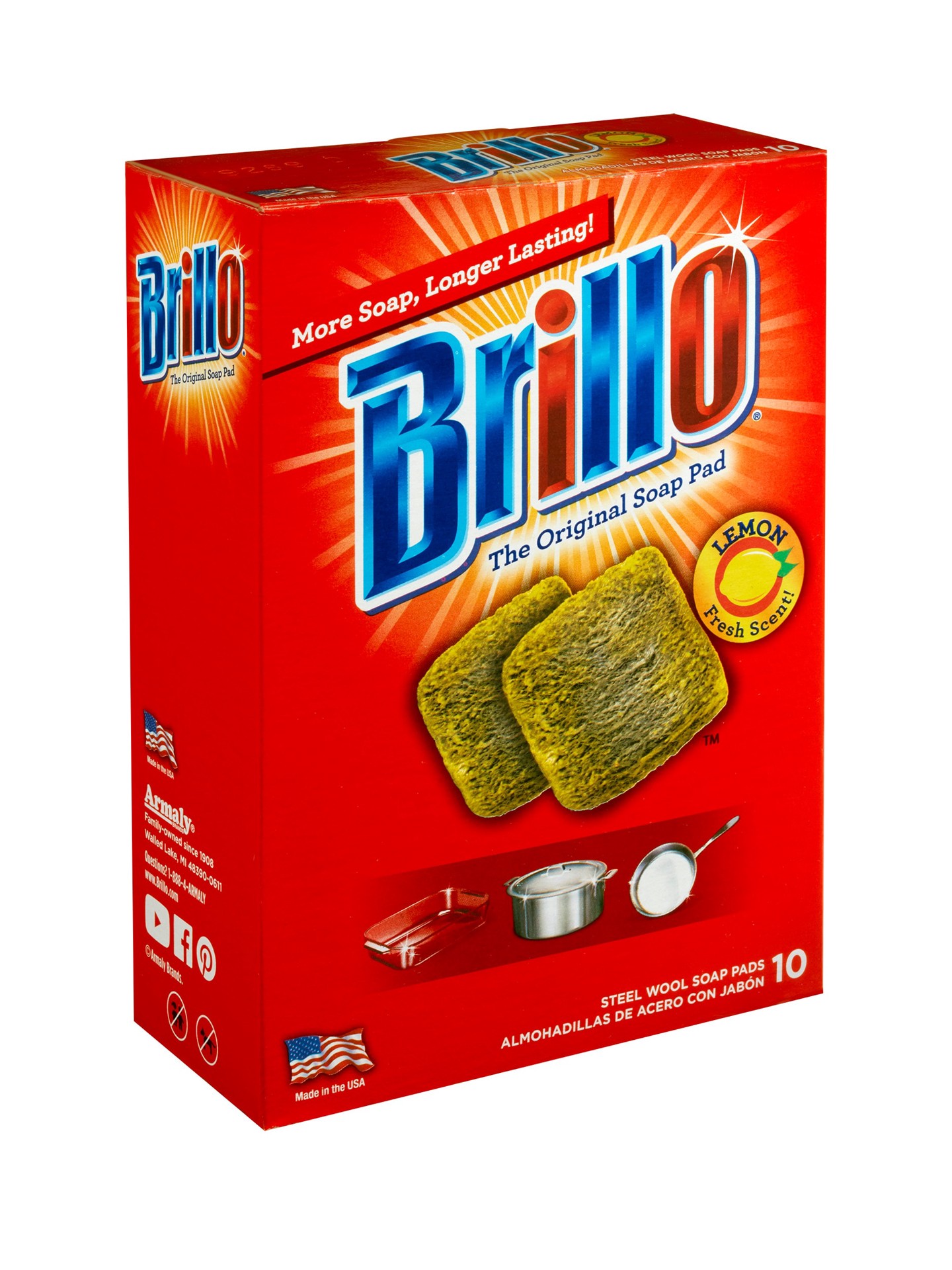 slide 6 of 6, Brillo Lemon Scented Steel wool Scouring soap pad 10 -Pack, 1 ct