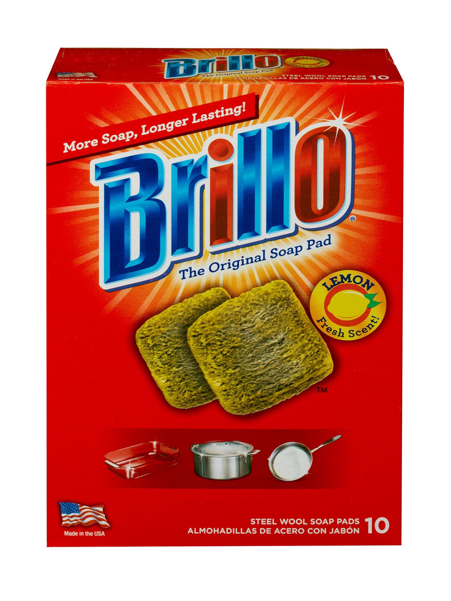 slide 1 of 6, Brillo Lemon Scented Steel wool Scouring soap pad 10 -Pack, 1 ct