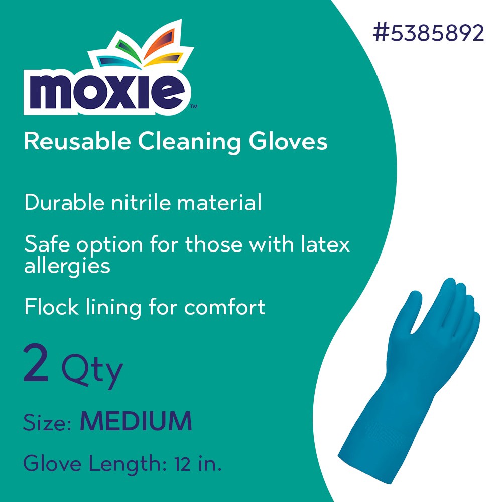 slide 2 of 5, MOXIE Medium 2 -Count Embossed -Grip Nitrile Reusable cleaning gloves 1 -Pairs, 1 ct
