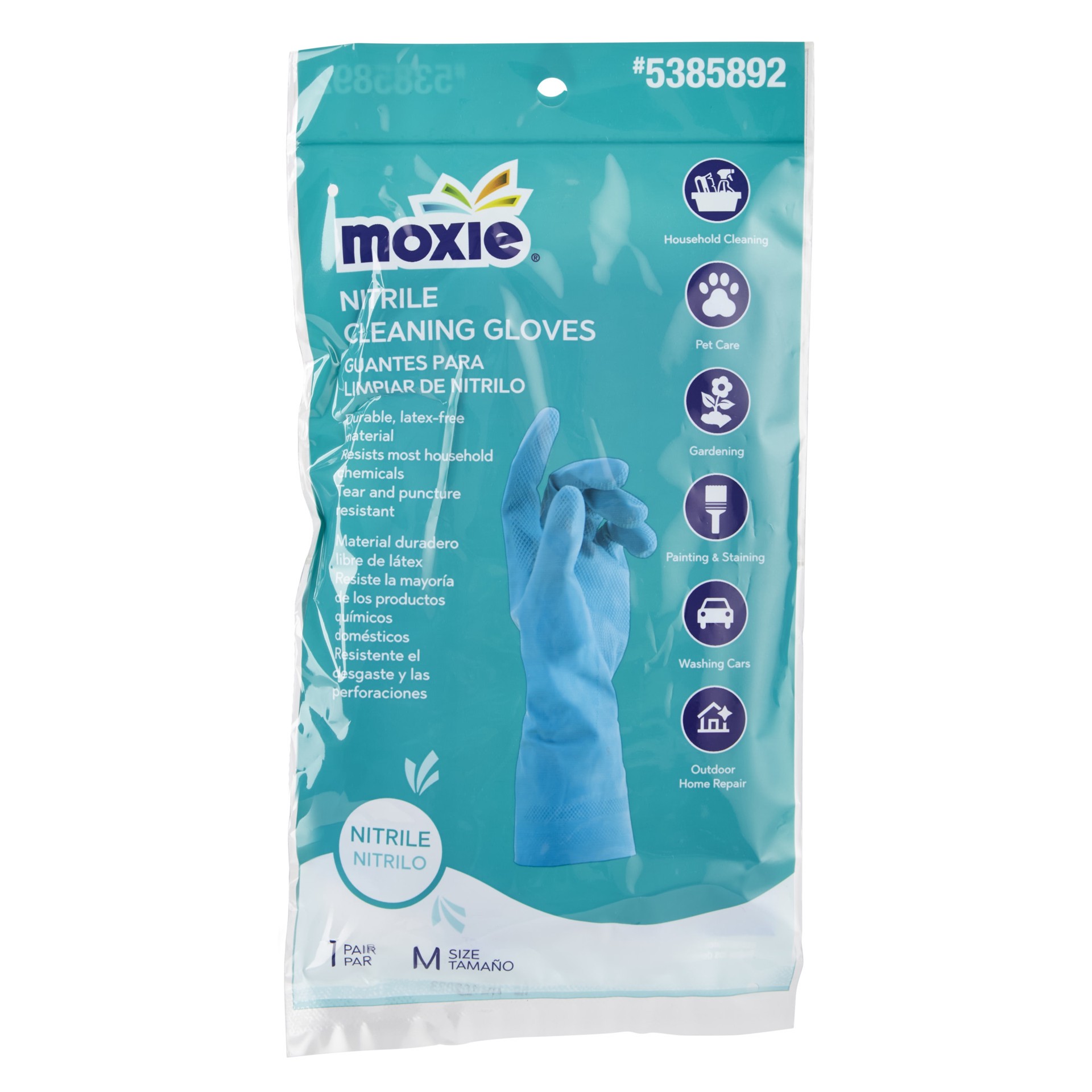 slide 1 of 5, MOXIE Medium 2 -Count Embossed -Grip Nitrile Reusable cleaning gloves 1 -Pairs, 1 ct