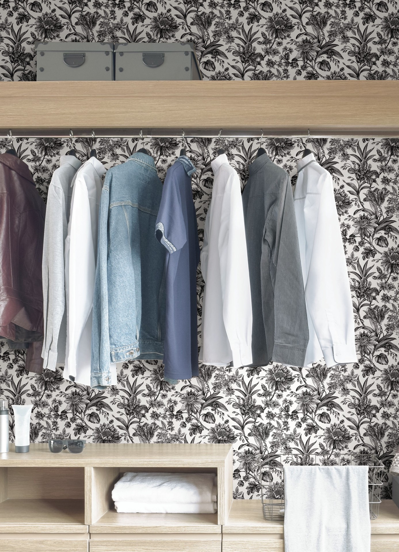 slide 3 of 6, allen + roth 30.75-sq ft Black Vinyl Floral Self-adhesive Peel and Stick Wallpaper, 1 ct