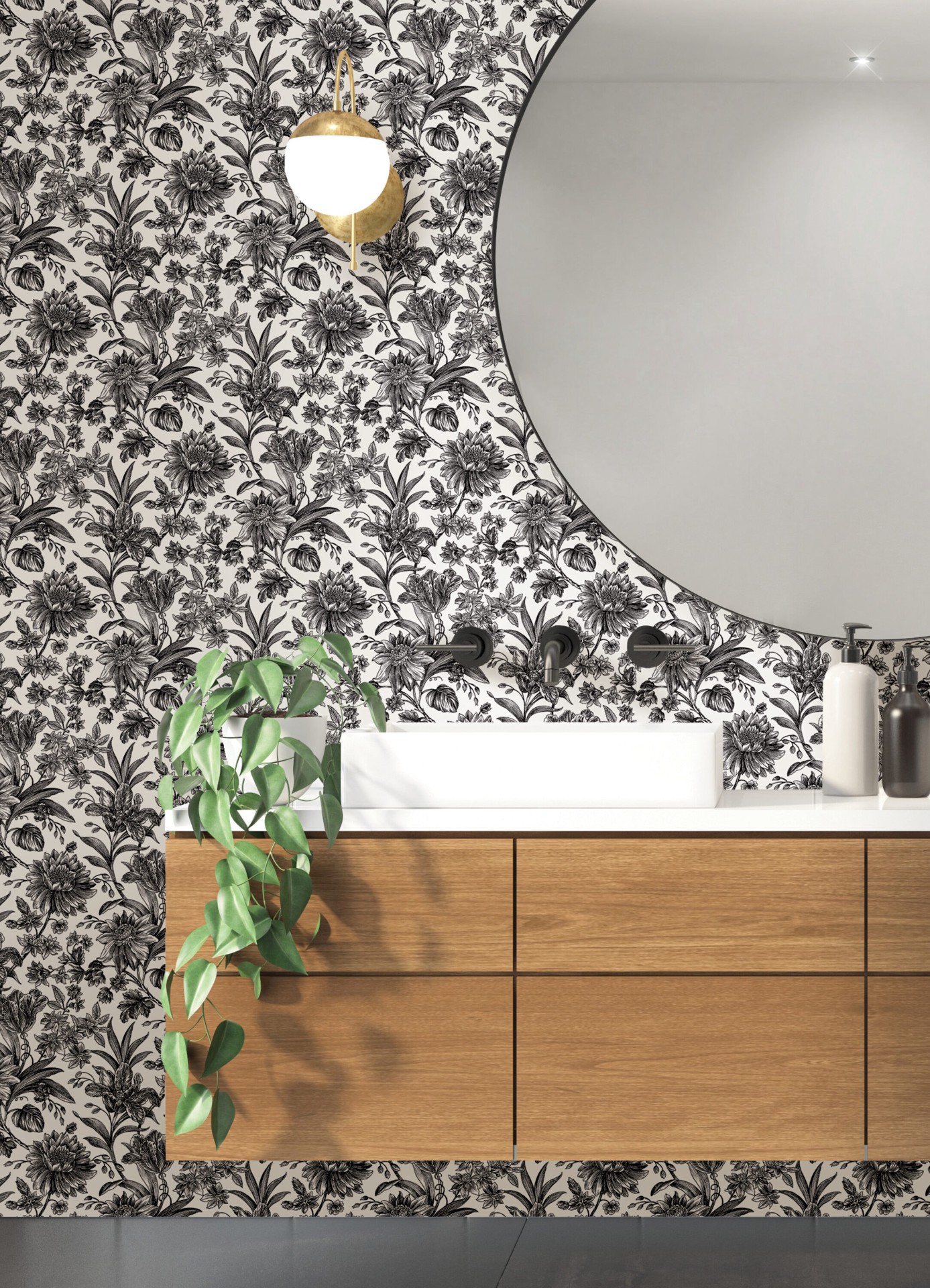 slide 6 of 6, allen + roth 30.75-sq ft Black Vinyl Floral Self-adhesive Peel and Stick Wallpaper, 1 ct
