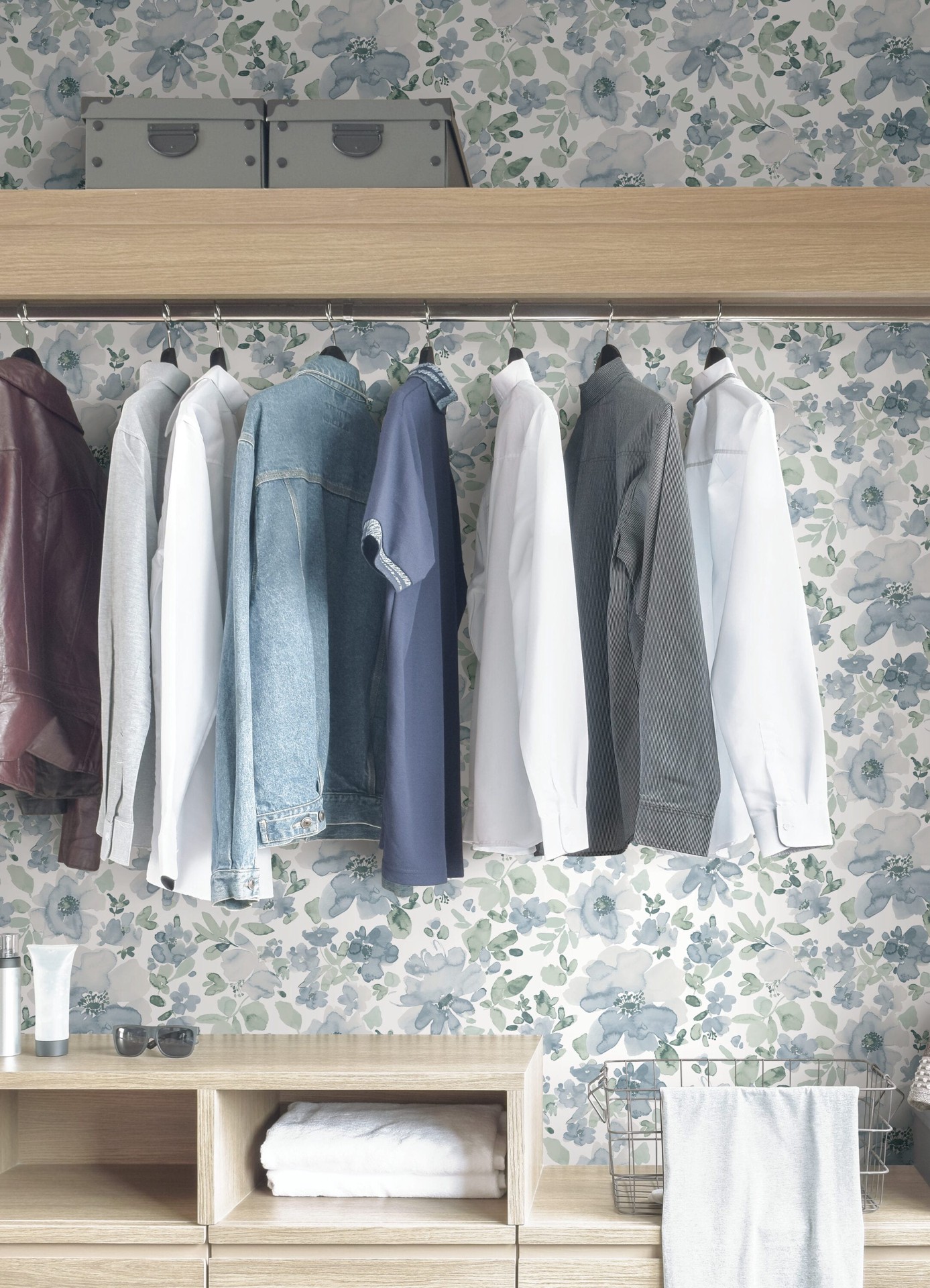 slide 3 of 6, allen + roth 30.75-sq ft Blue Vinyl Floral Self-adhesive Peel and Stick Wallpaper, 1 ct