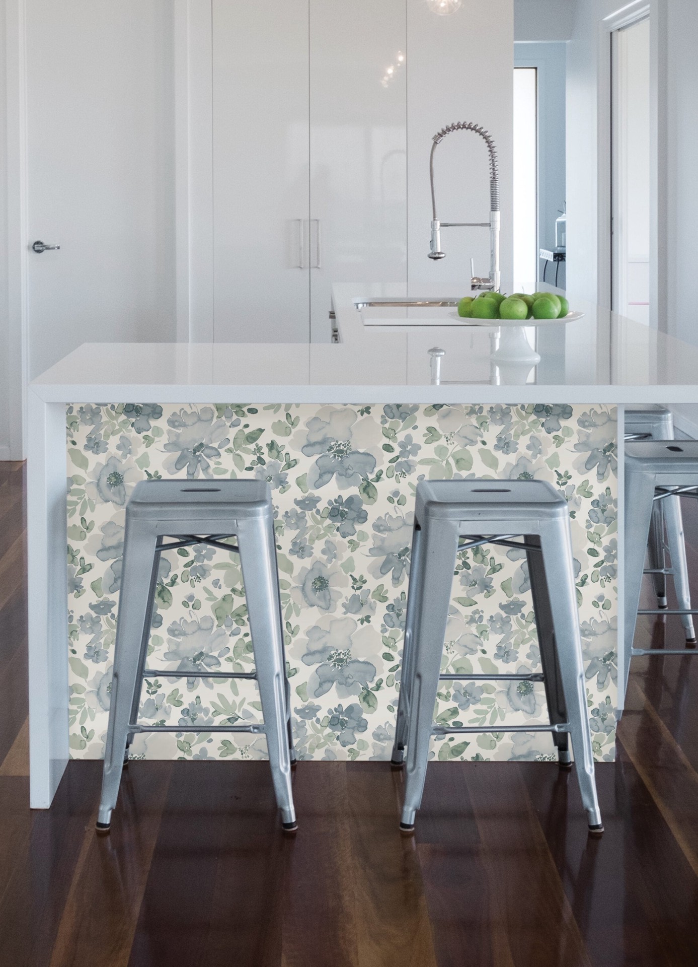 slide 5 of 6, allen + roth 30.75-sq ft Blue Vinyl Floral Self-adhesive Peel and Stick Wallpaper, 1 ct