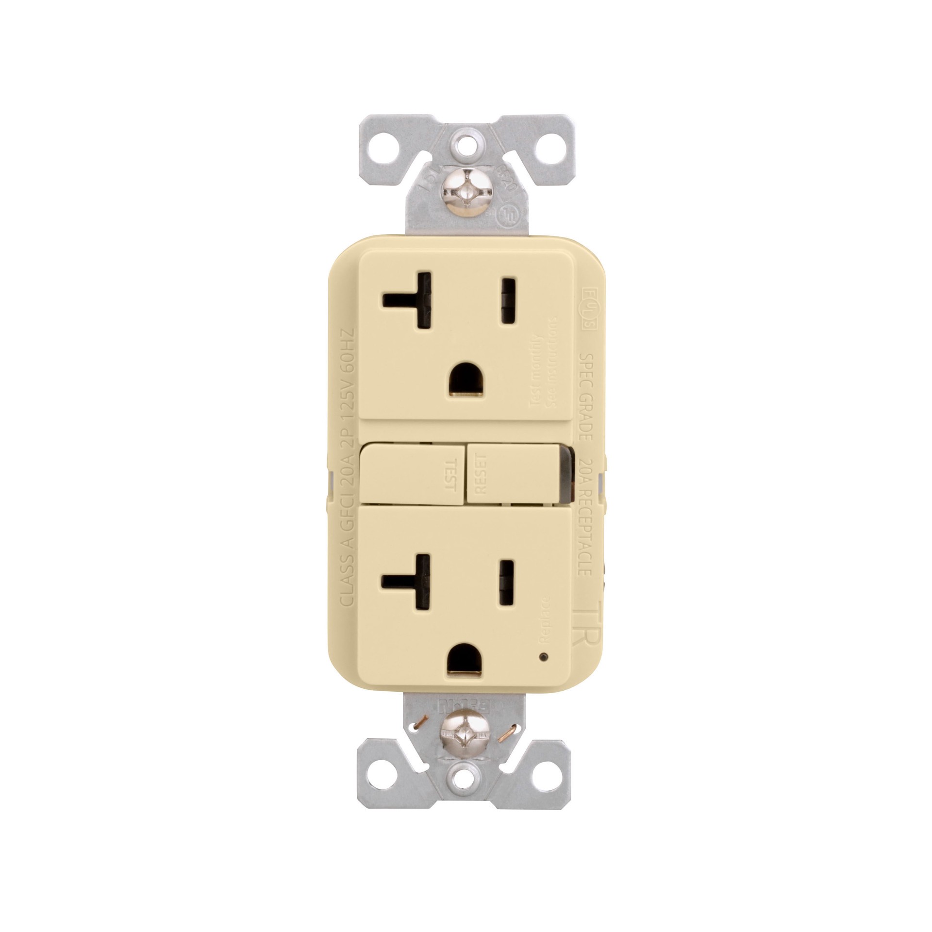 slide 1 of 6, Eaton 20 -Amp 125-volt Tamper Resistant GFCI Residential Decorator Outlet , Ivory, 1 ct