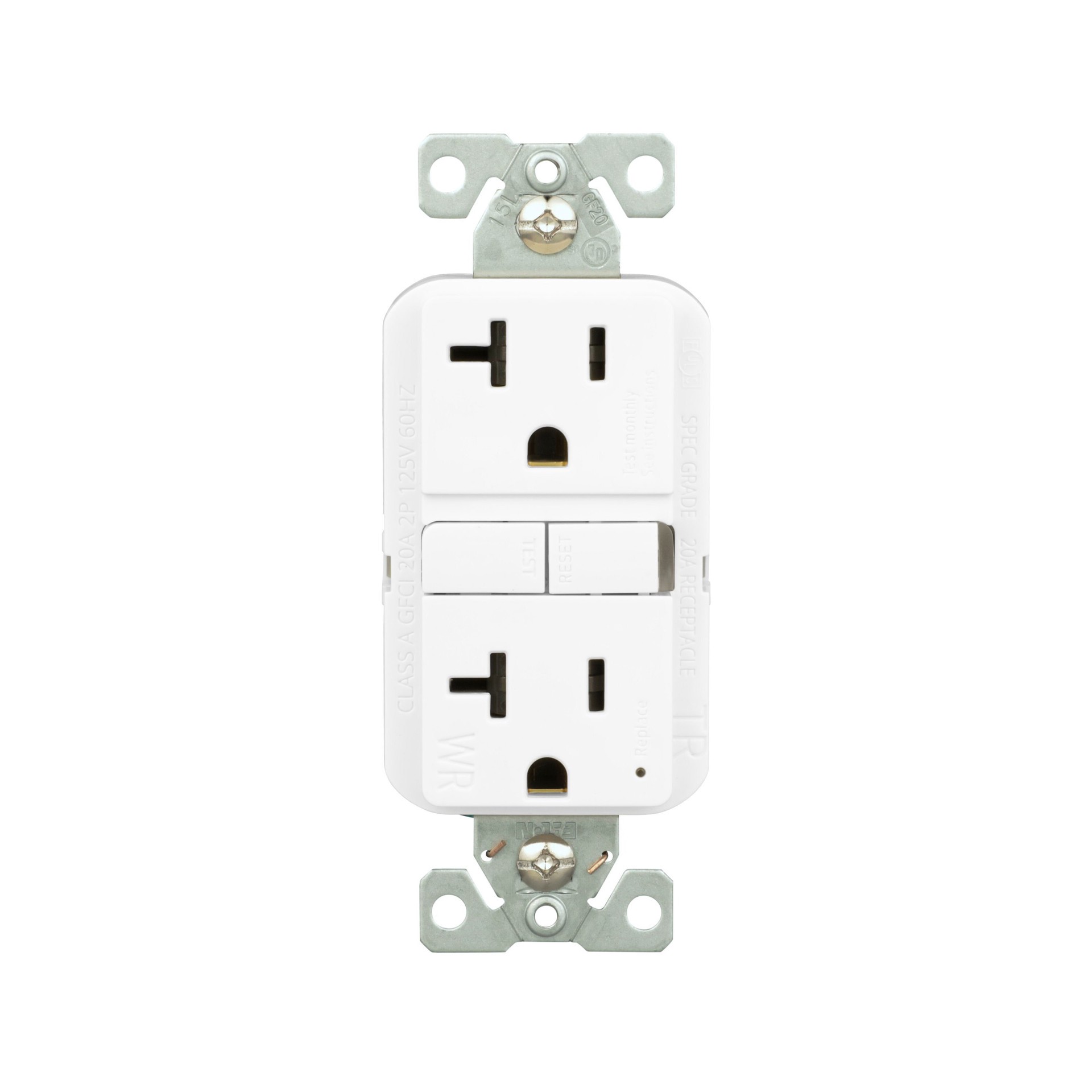 slide 1 of 6, Eaton 20 -Amp 125-volt Tamper Resistant Weather Resistant GFCI Residential Decorator Outlet , White, 1 ct