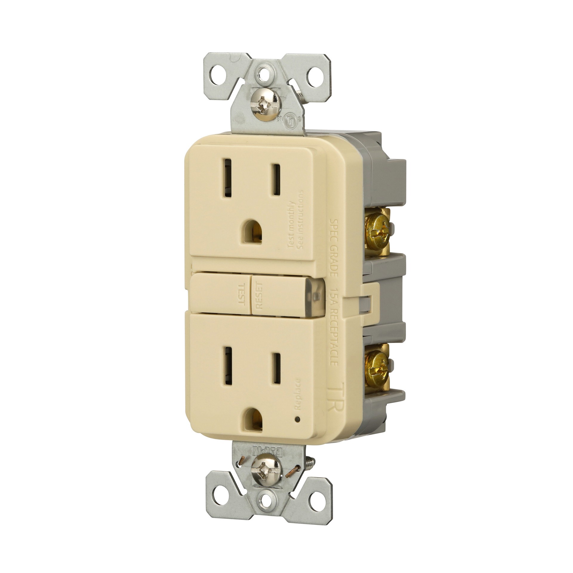 slide 2 of 6, Eaton 15 -Amp 125-volt Tamper Resistant GFCI Residential Decorator Outlet , Ivory 3 -Pack, 1 ct