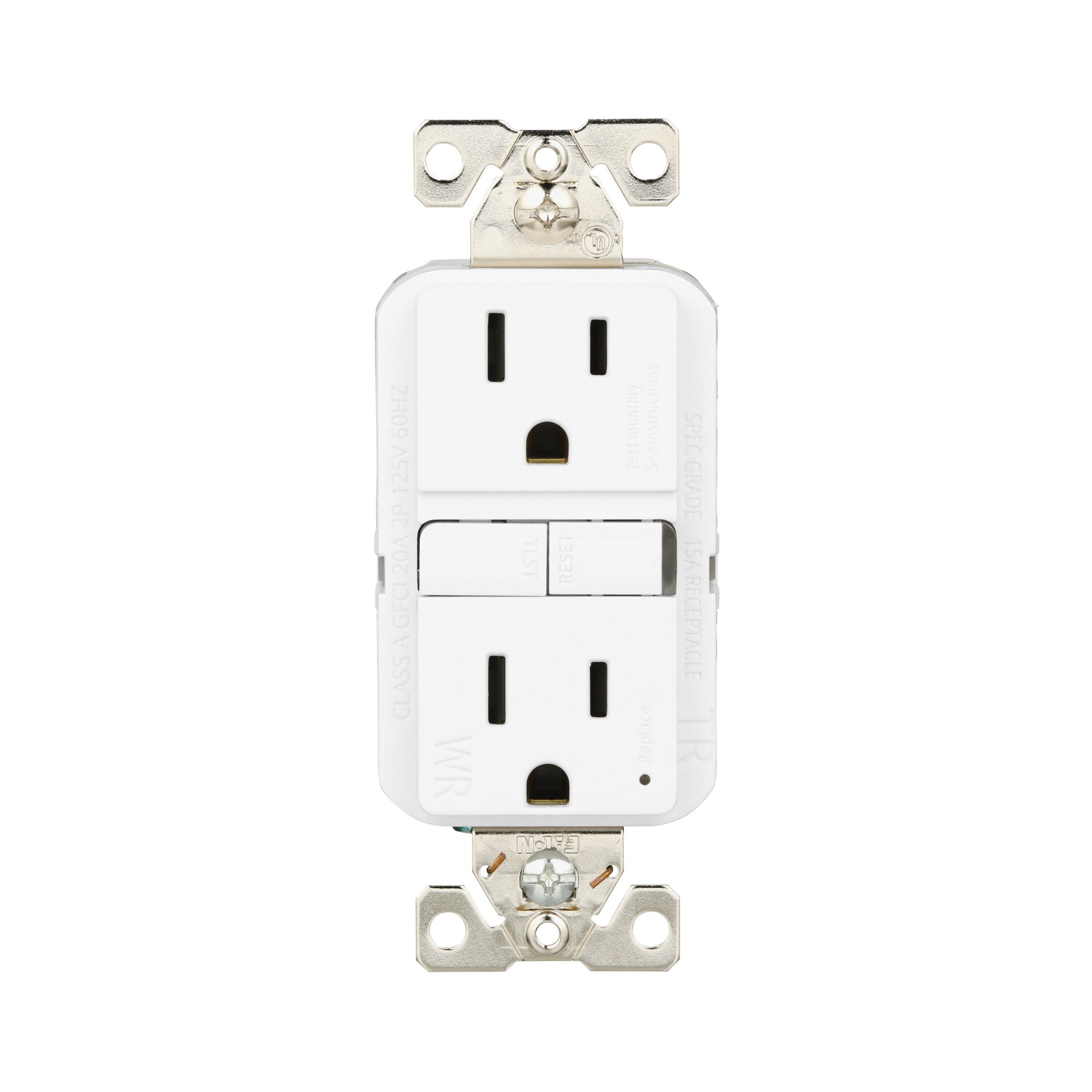 slide 1 of 6, Eaton 15 -Amp 125-volt Tamper Resistant Weather Resistant GFCI Residential Decorator Outlet , White, 1 ct