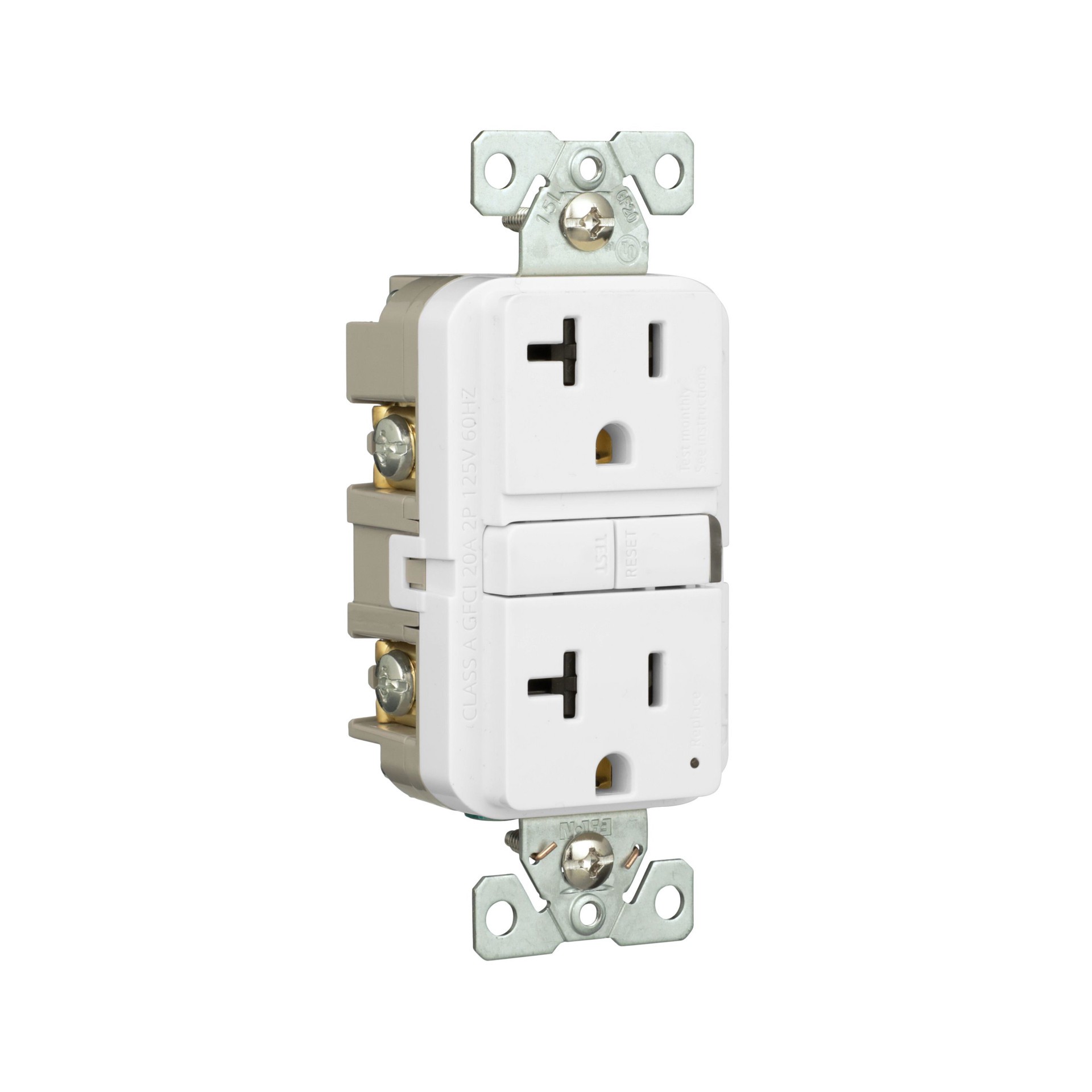 slide 5 of 6, Eaton 20 -Amp 125-volt Tamper Resistant GFCI Residential Decorator Outlet , White, 1 ct