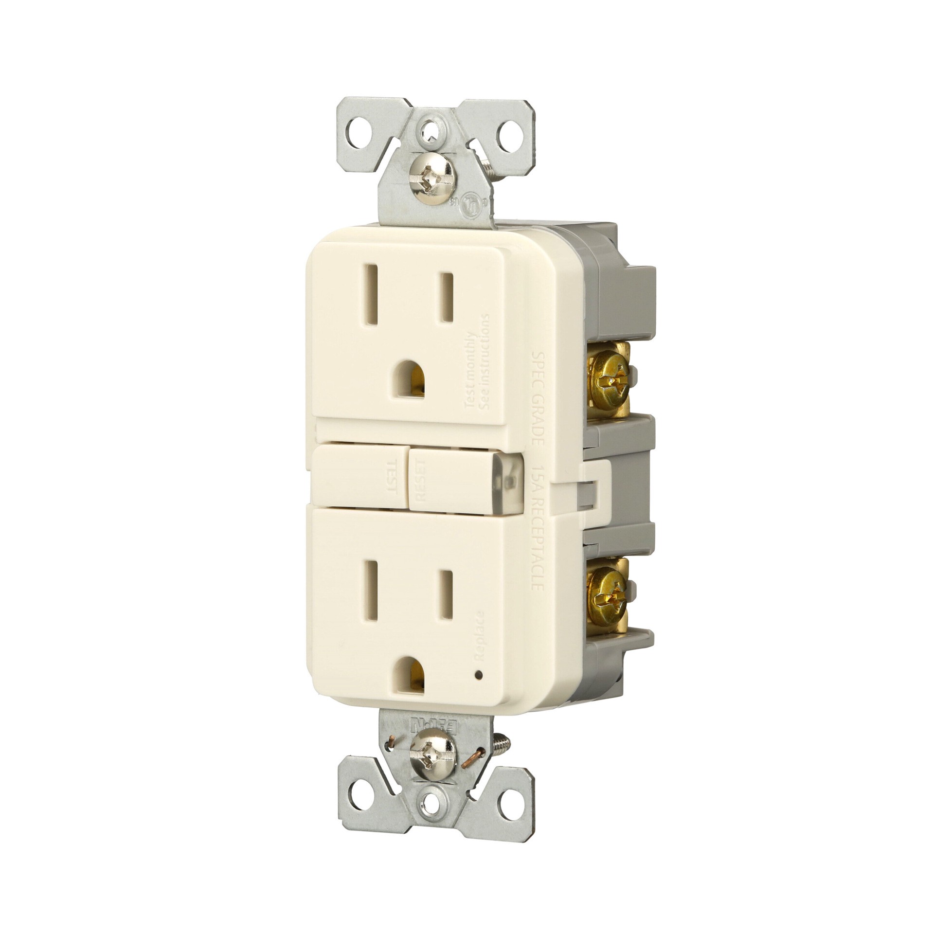 slide 2 of 6, Eaton 15 -Amp 125-volt GFCI Residential Decorator Outlet , Light Almond, 1 ct